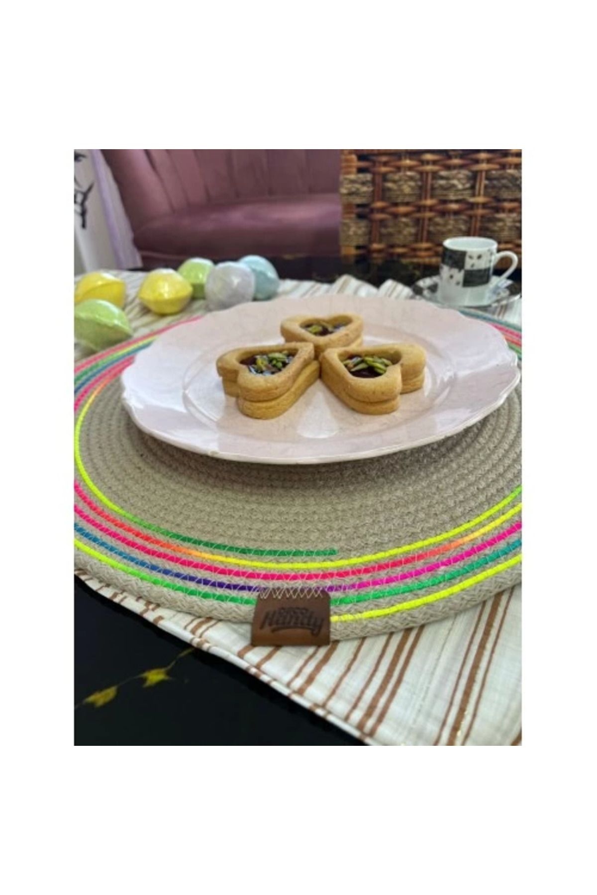 MELFSHOP 39cm Neon Renkli Şeritli Jüt Örme Supla Amerikan Servis