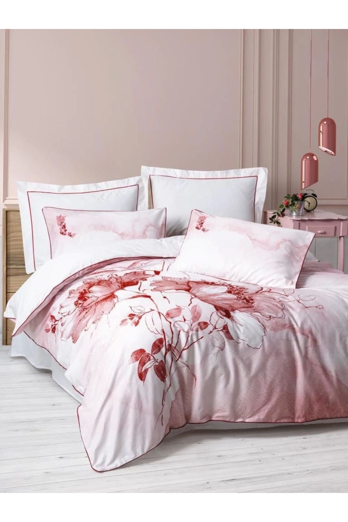 ÖYKÜ VE YİĞİT Cotton Box Çift Kişilik Elit Saten Nevresim Takımı Gules Kırmızı