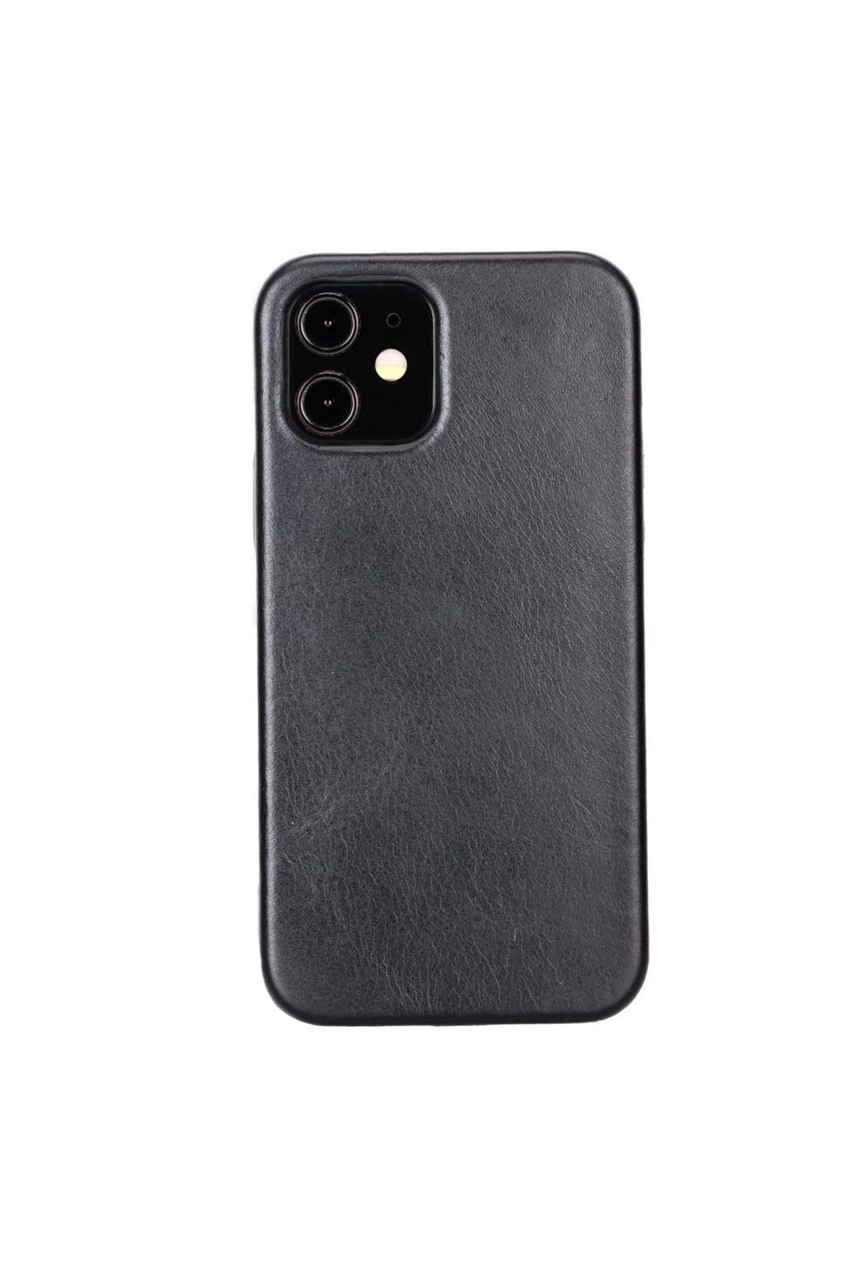 Angoravi Apple iPhone 12 Uyumlu Deri Arka Kapak ROCK RST1 Siyah