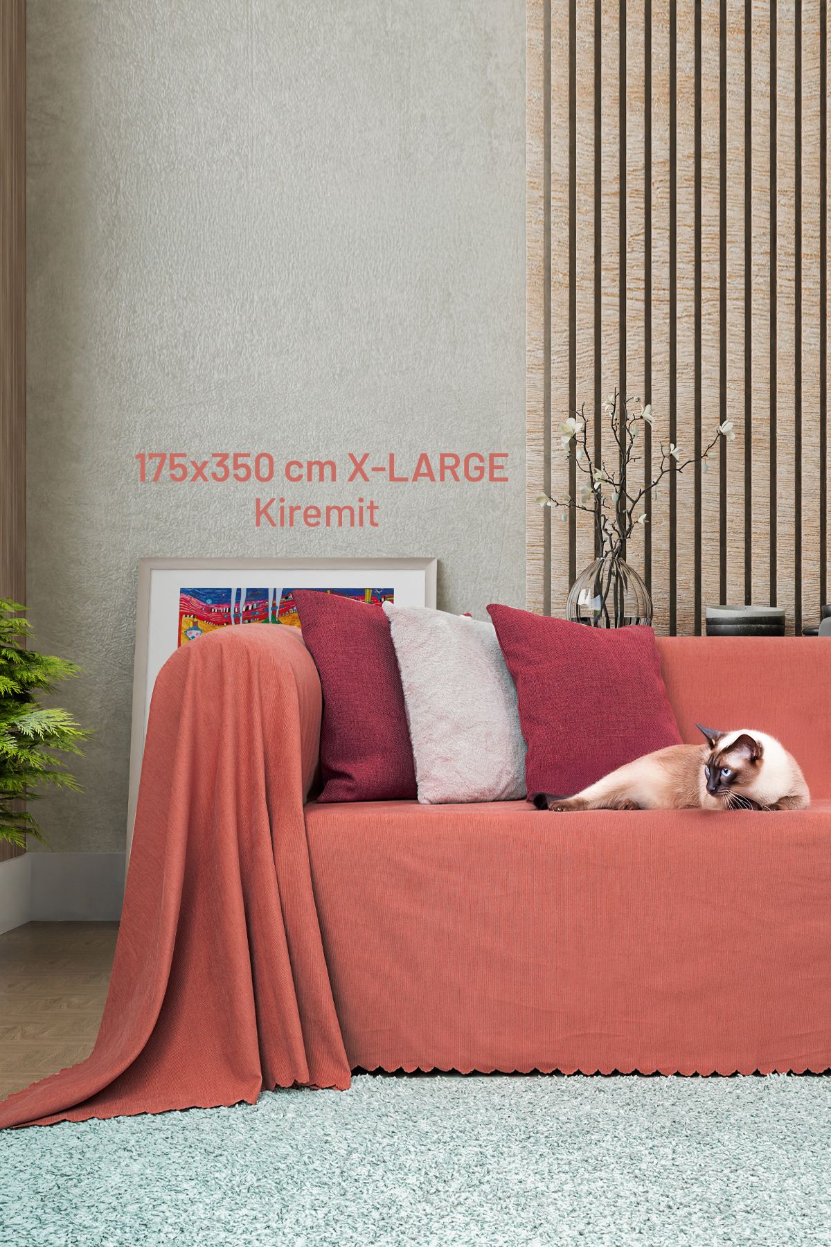 Latuda Home Kaymaz Koltuk Örtüsü Çift Taraflı Mikrofiber Şönil 175x350 cm XL- Kiremit – Kedi Köpek ve Çocuk Dost
