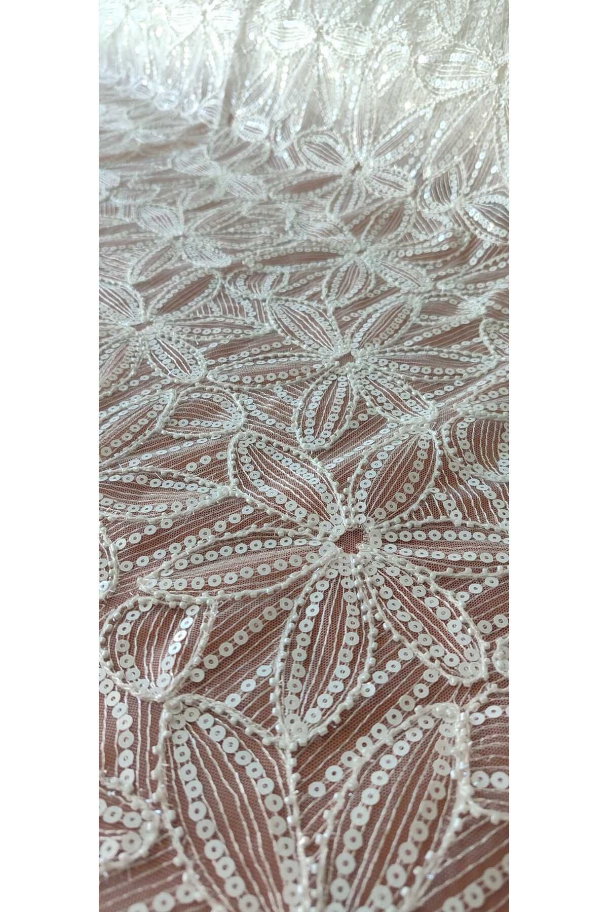 River Fabrics-Sequin-Stone Evening Dress Fabric White 2