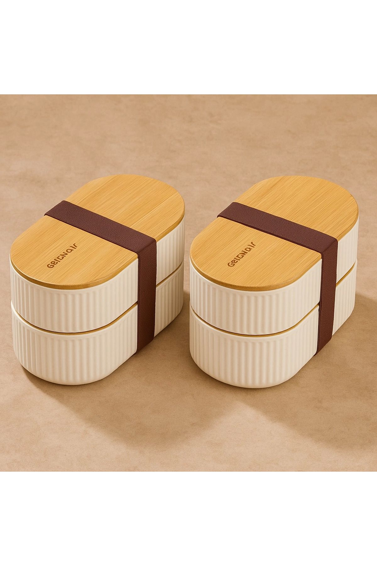 MELFSHOP 2'li 1000ml Ahşap Kapaklı Lunch Box Set Bambu Diyet Yemek Kabı Saklama Kutusu Öğle Yemeği Kutusu