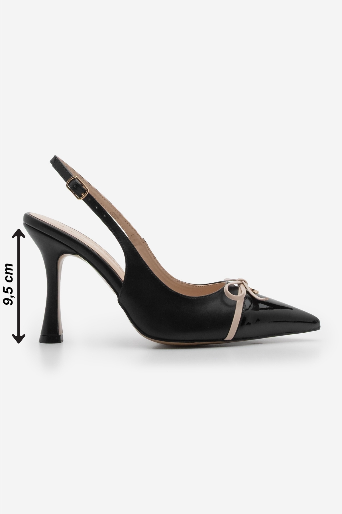 Marjin-Women's Stiletto Pointed Toe Bow Detailed Slingback Heeled Shoes Ferosa Black 8