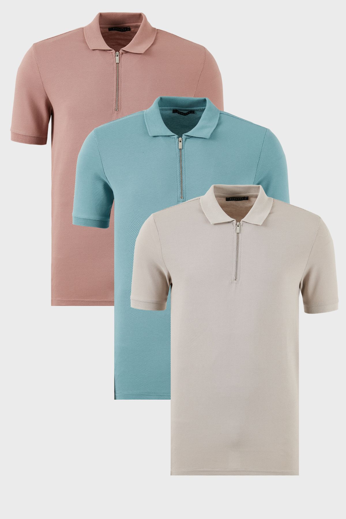 Buratti Pamuklu Regular Fit Yarım Fermuarlı 3'lü Paket Polo Yaka T Shirt Erkek POLO YAKA T SHİRT 590