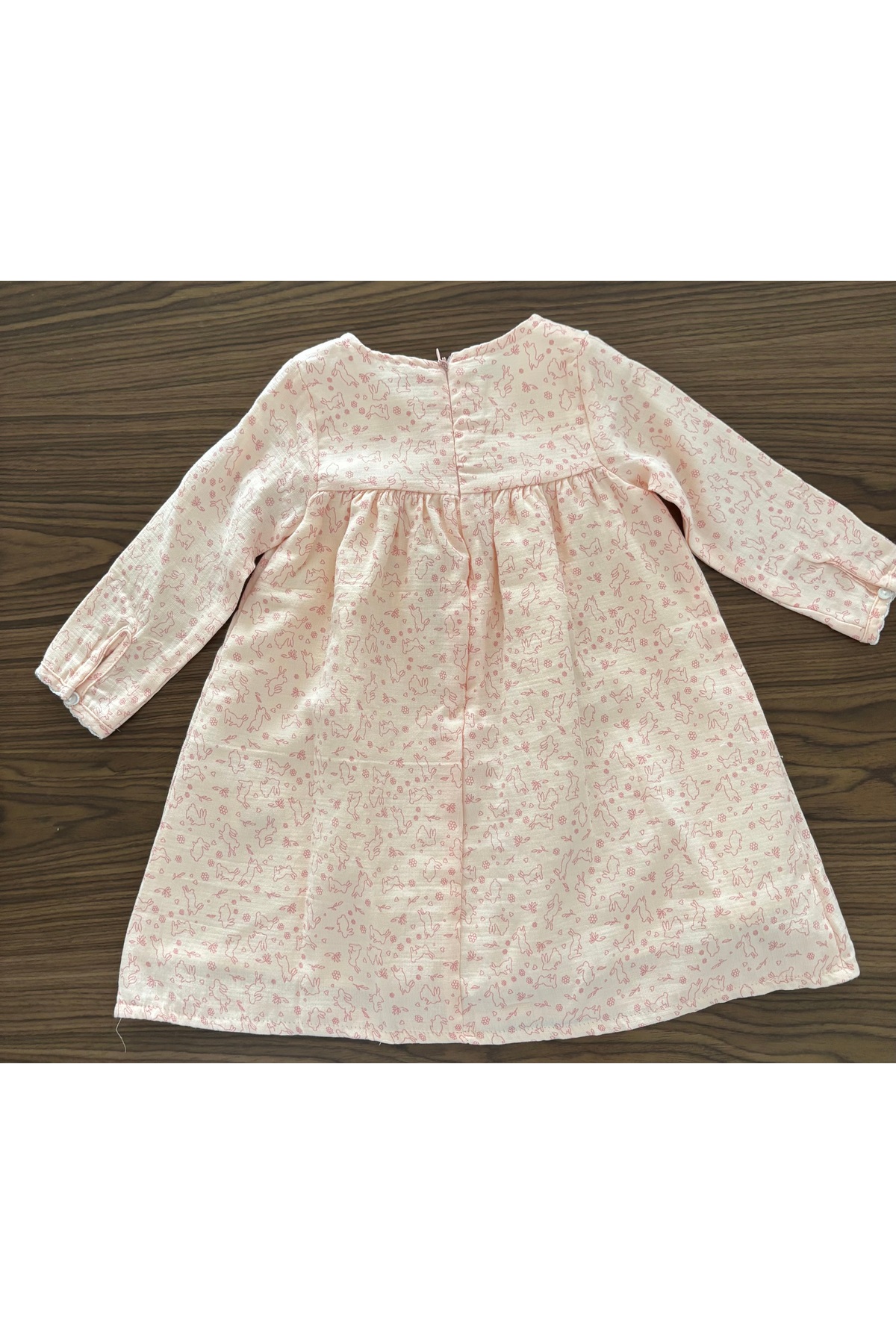 Babydola %100 Pamuk Müslin Tavşan Nakışlı Kız Bebek Elbisesi - Uzun Kollu fotoğrafı 2 (önizleme)