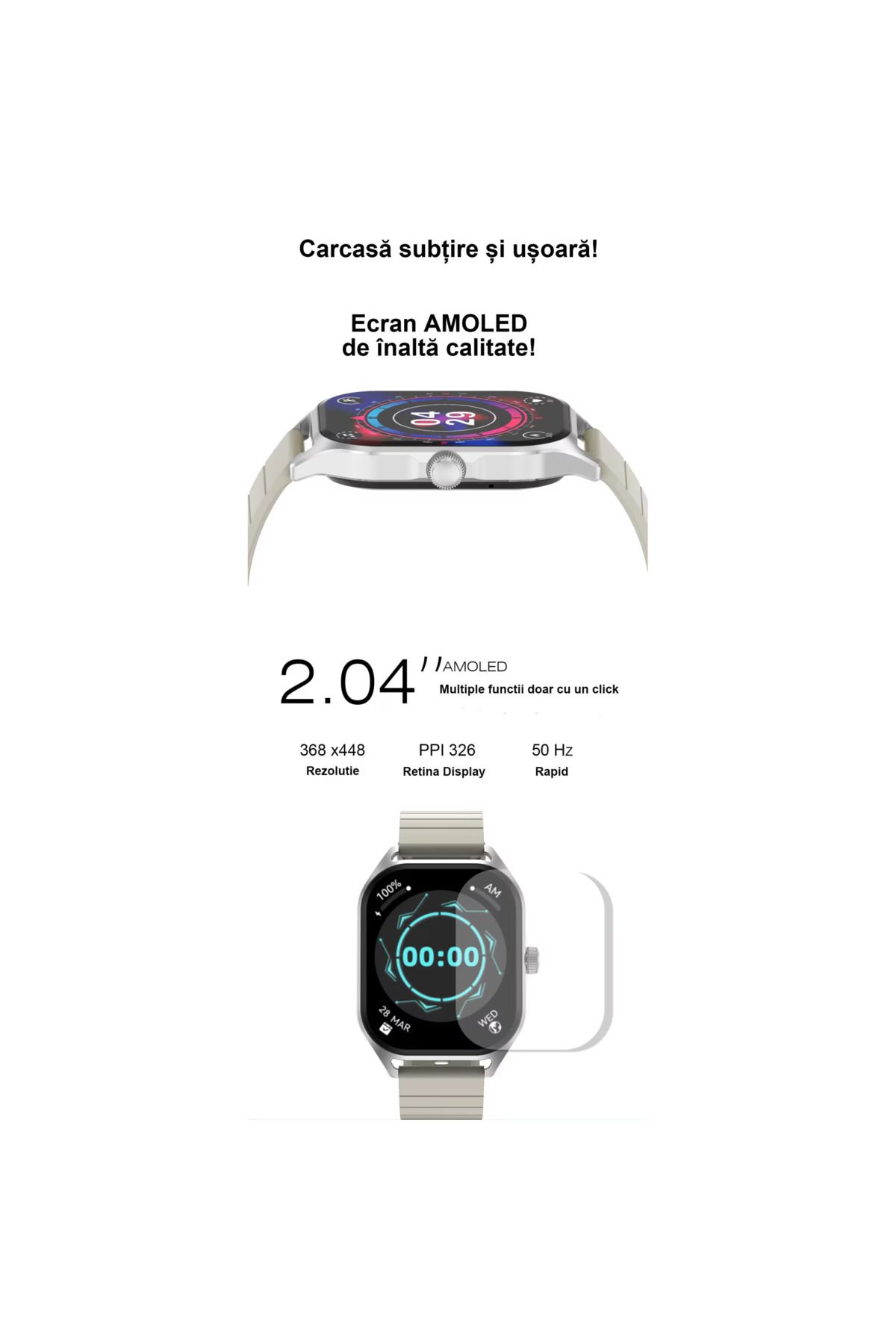 Smart Vibe-Smartwatch DT™ WA9CH MAX 2.04” Infinity AMOLED, Primire/Efectuare Apel, AI Asistent Vocal, Gold 4