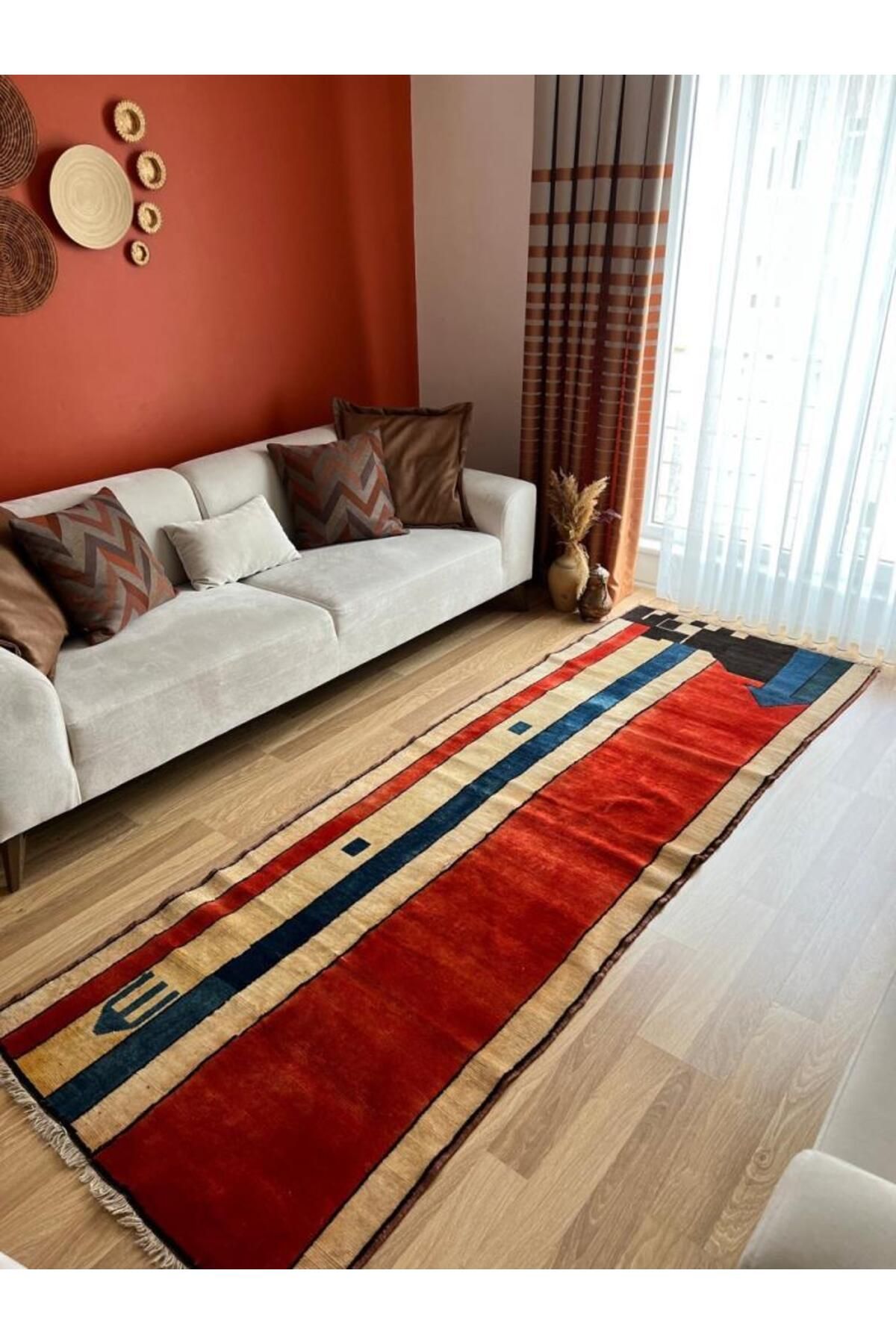 DesignEv 102x294 cm Kırmızı Renkli El Dokuma Yıkanabilir Harika Antik Koridor Kilim
