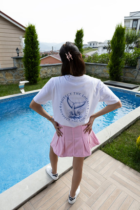 Ozkurt Art Fashion Günlük Kullanım Beyaz Balina Geometik Baskı Tshirt Nefes A...