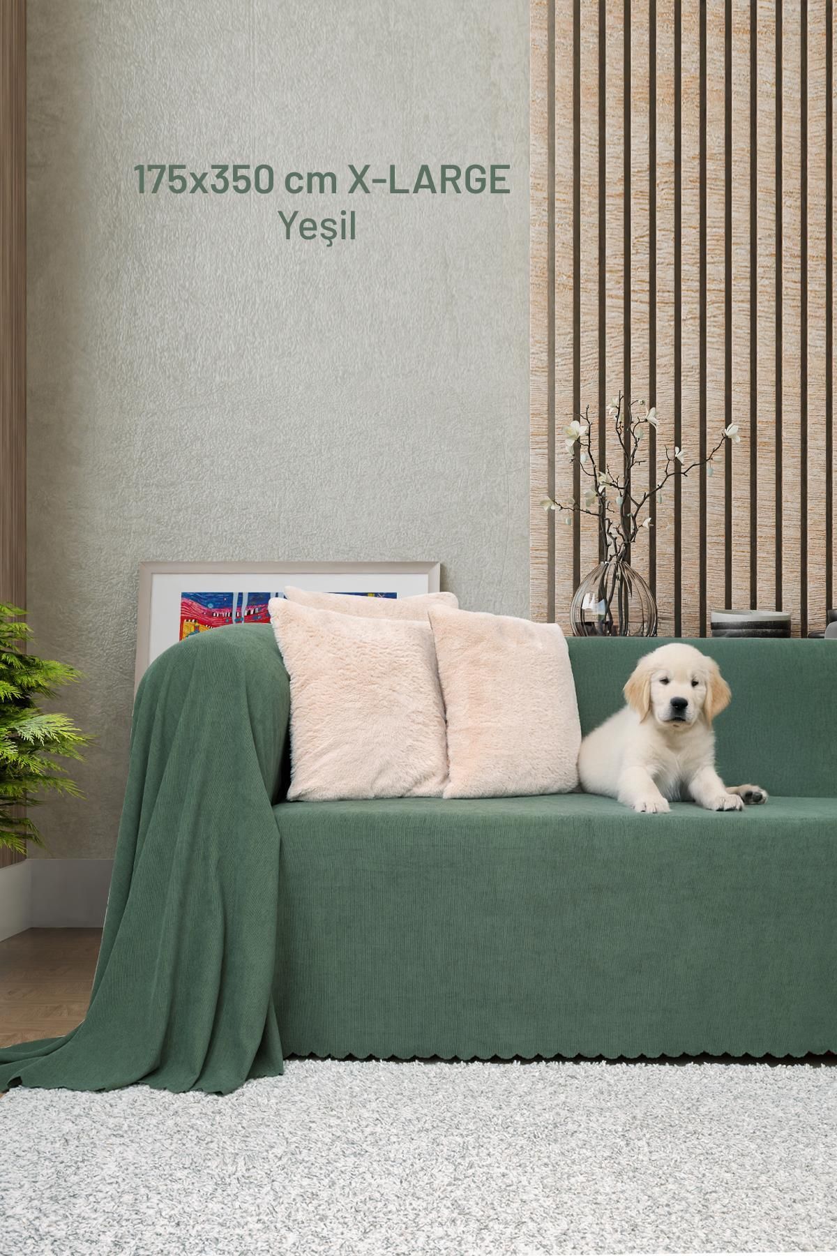 Latuda Home Kaymaz Koltuk Örtüsü Çift Taraflı Mikrofiber Şönil 175x350 cm XL- Yeşil – Kedi Köpek ve Çocuk Dostu