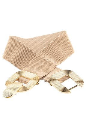 Paçuli Moda Kadın Çizgili Tokalı Lastikli Bej Kemer