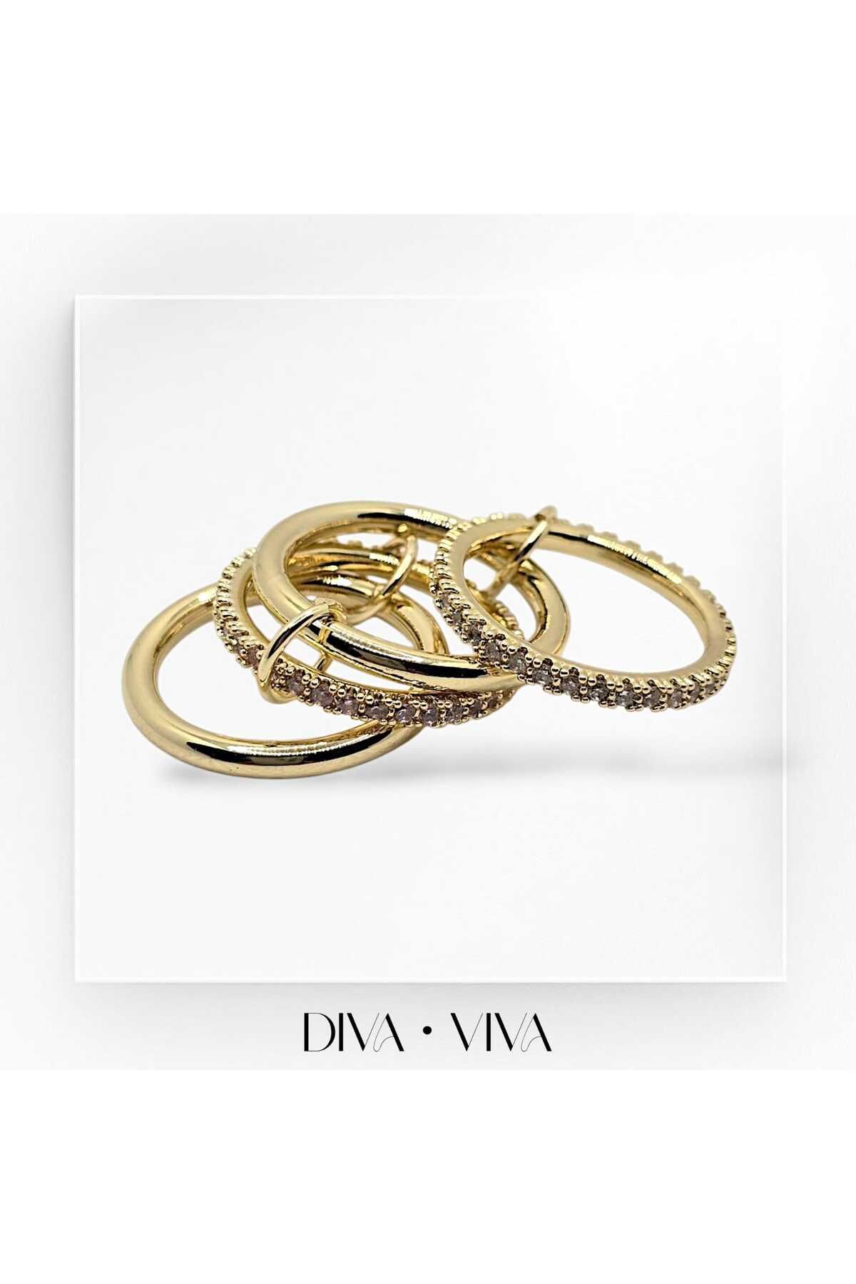 Dİva Viva Diva Viva - Twinkletone Dörtlü Taşlı Kadın Yüzük Seti