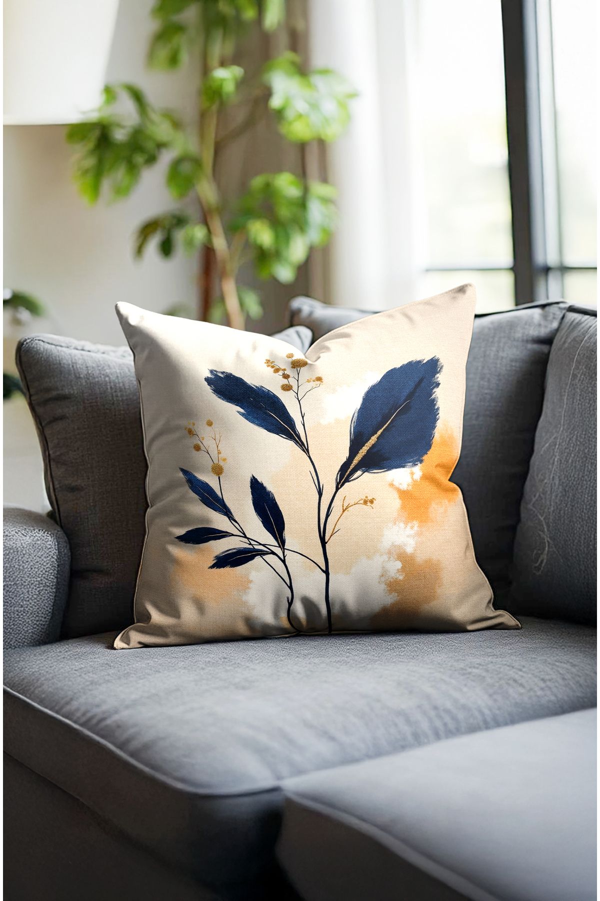 CANİLA-Modern Reversible Throw Pillow Cover with Mimimal Pattern. Digital Printed Summer Balcony Cushion. 3