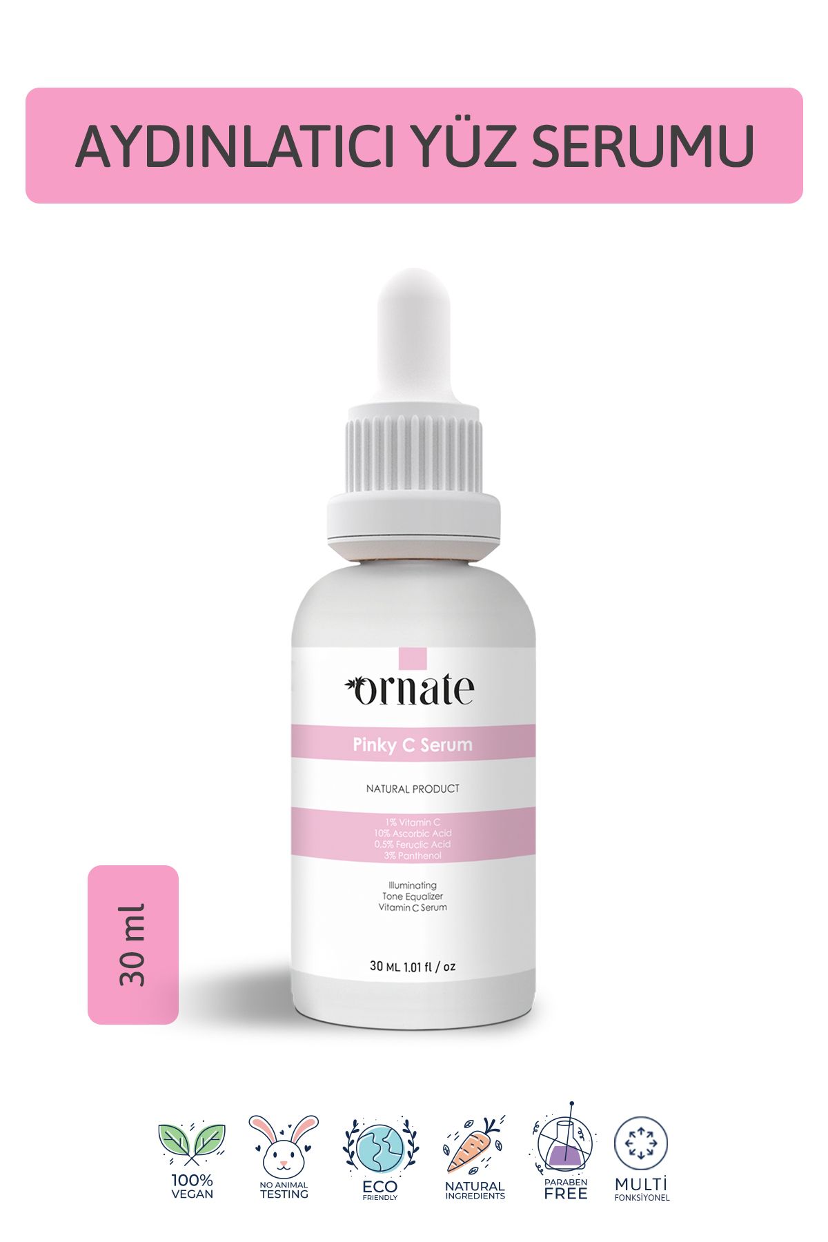 Aydınlatıcı Renk Tonu Eşitleyici Leke Karşıtı C Vitamini Serumu 30 Ml Ascorbic Acid 10 + 0.5 Fer.