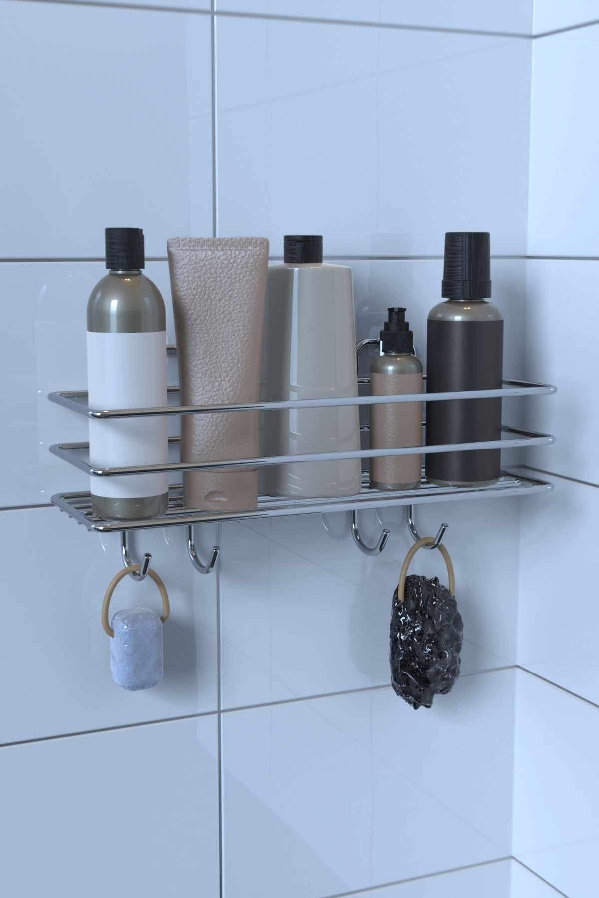Alper Banyo Krom Yapışkanlı 4 Kancalı Banyo ve Mutfak Düzenleyici Mat Duş Askısı