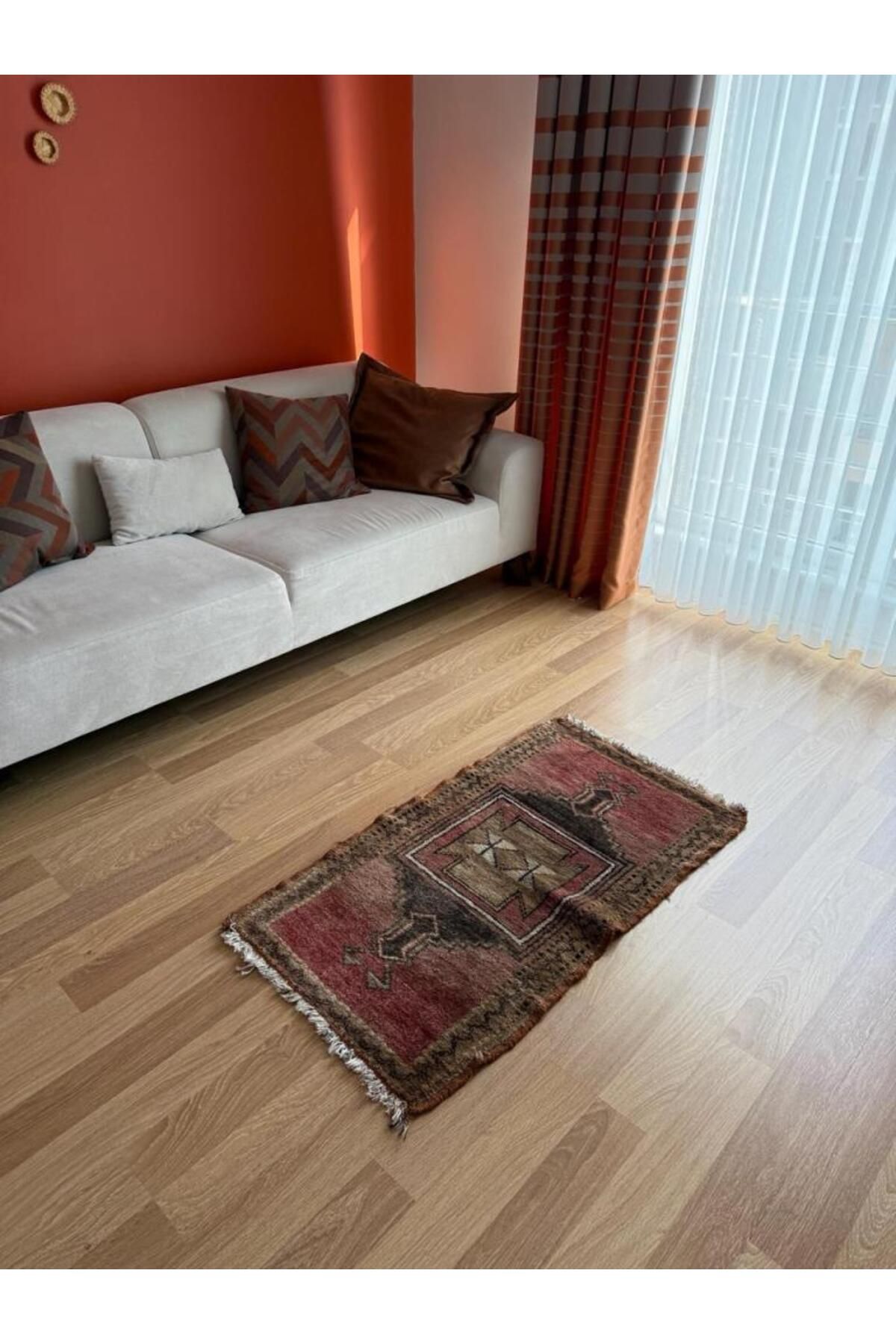 DesignEv 60x110 cm El Dokuma Küçük Yolluk, Nostaljik Kilim, Bohem Tarzı Harika El Dokuma Halı, Benzersiz Yoll