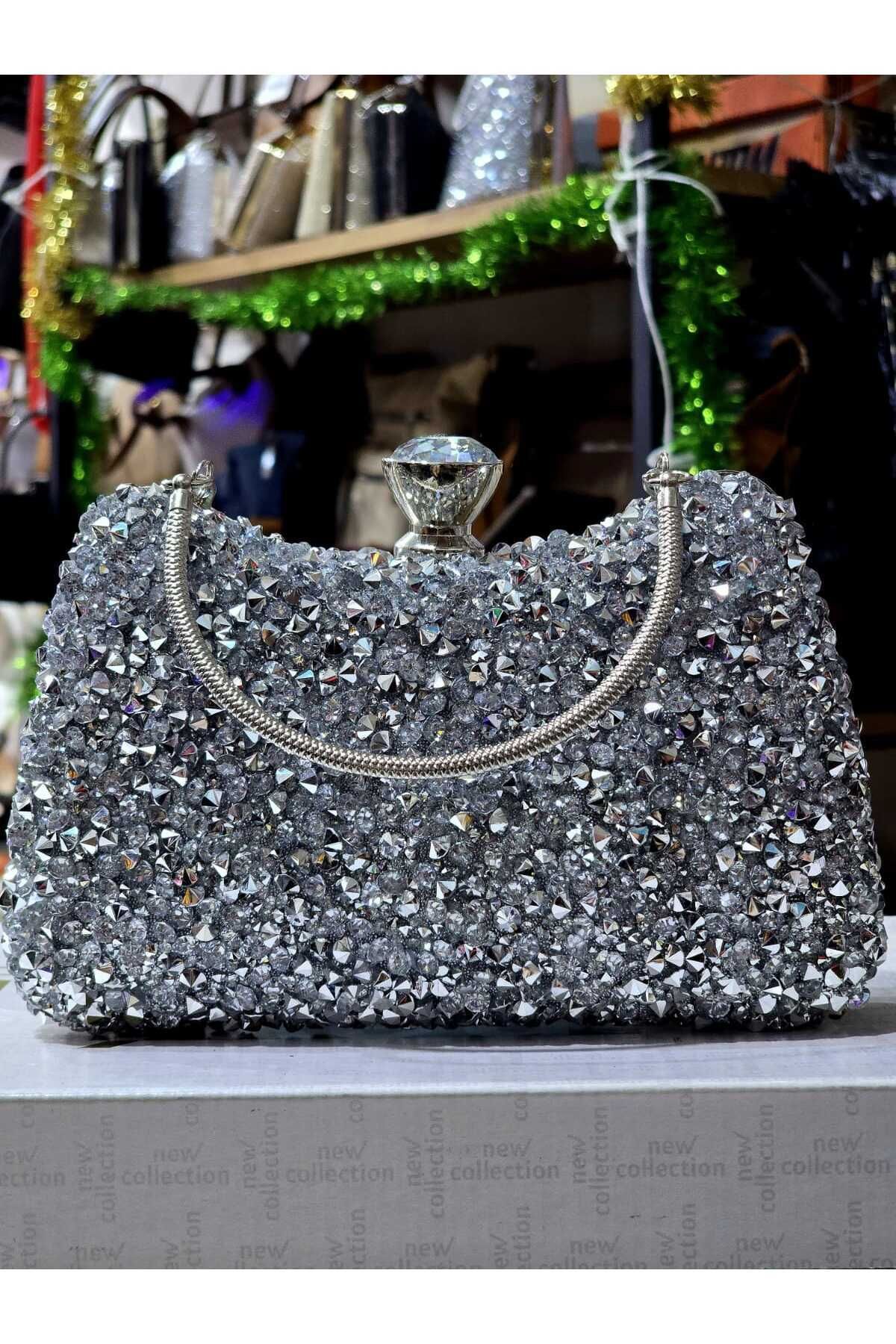 ELMASSY Kristal İri Taşlı Kadın Kutu Abiye Çantası