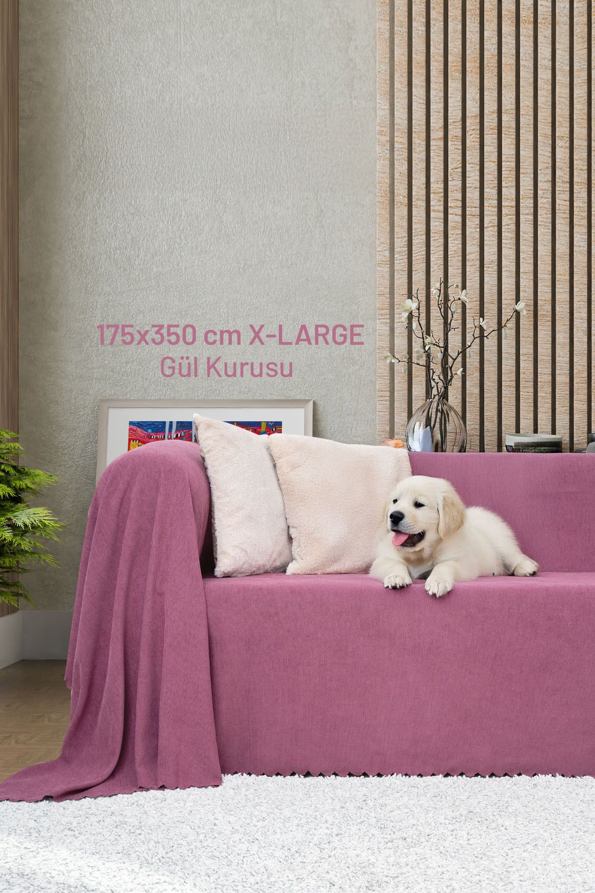 Latuda Home Kaymaz Koltuk Örtüsü Çift Taraflı Mikrofiber Şönil 175x350 cm XL- Gül Kurusu – Kedi Köpek ve Çocuk D