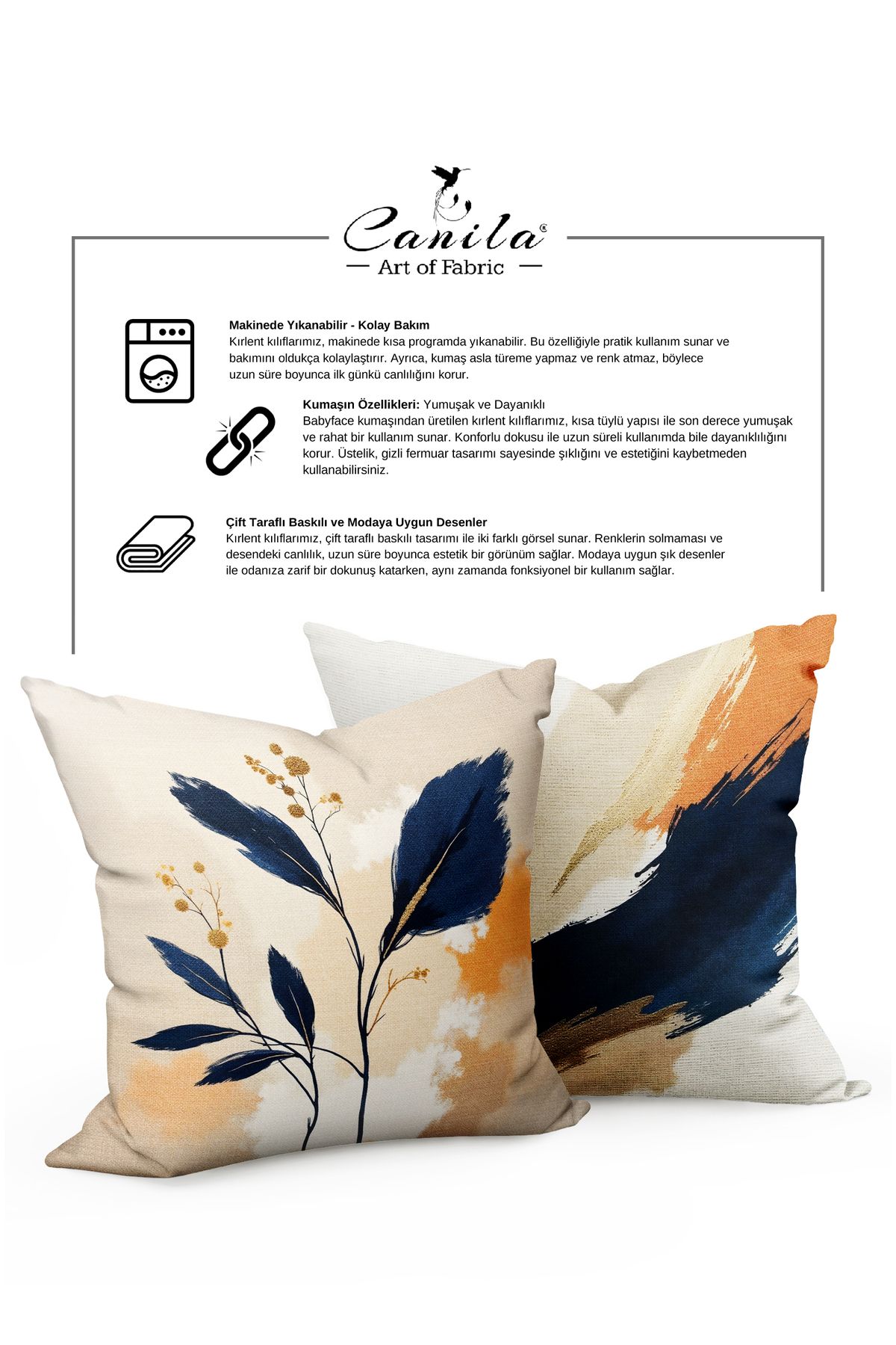 CANİLA-Modern Reversible Throw Pillow Cover with Mimimal Pattern. Digital Printed Summer Balcony Cushion. 6