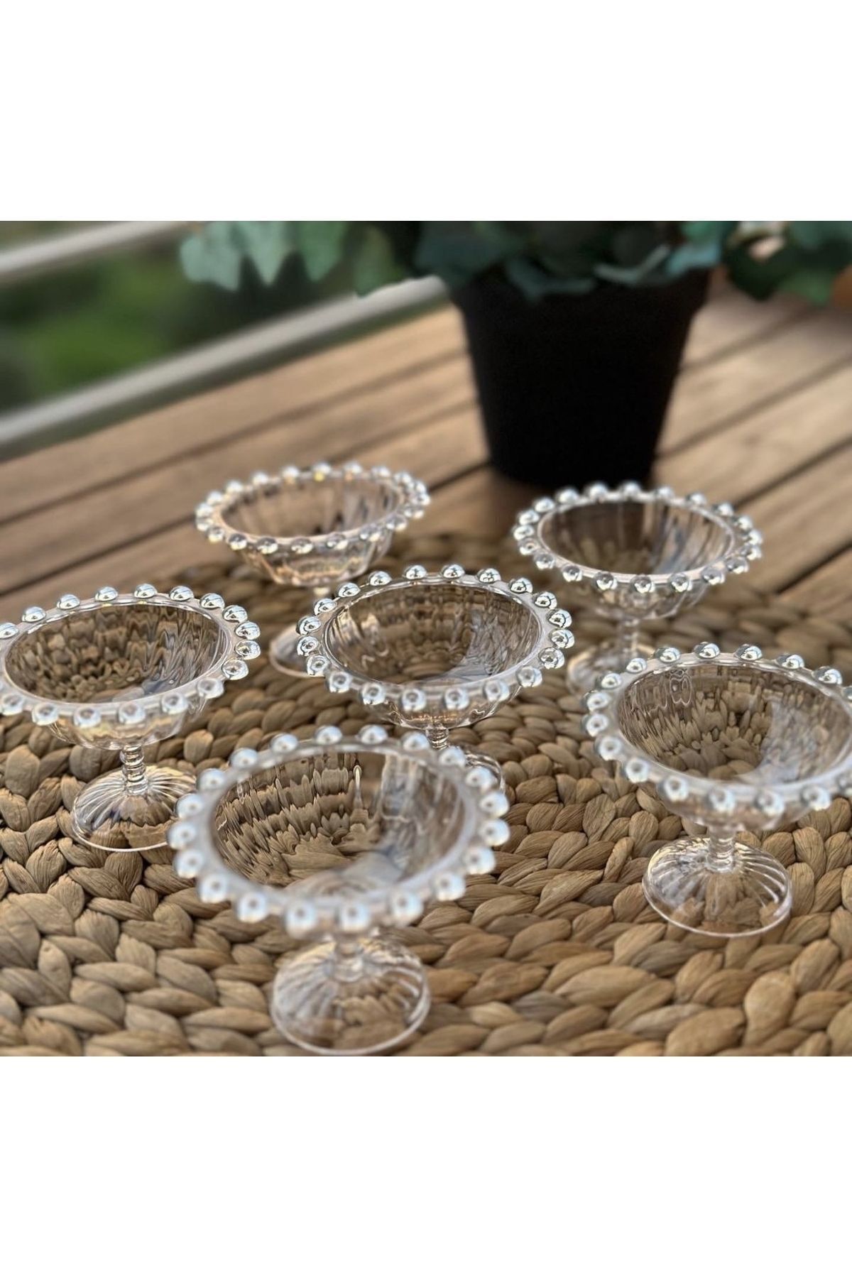 UYGUR AVM 6 Lı Boncuklu Ayaklı Plastik Mika Lokumluk Mini Sunumluk