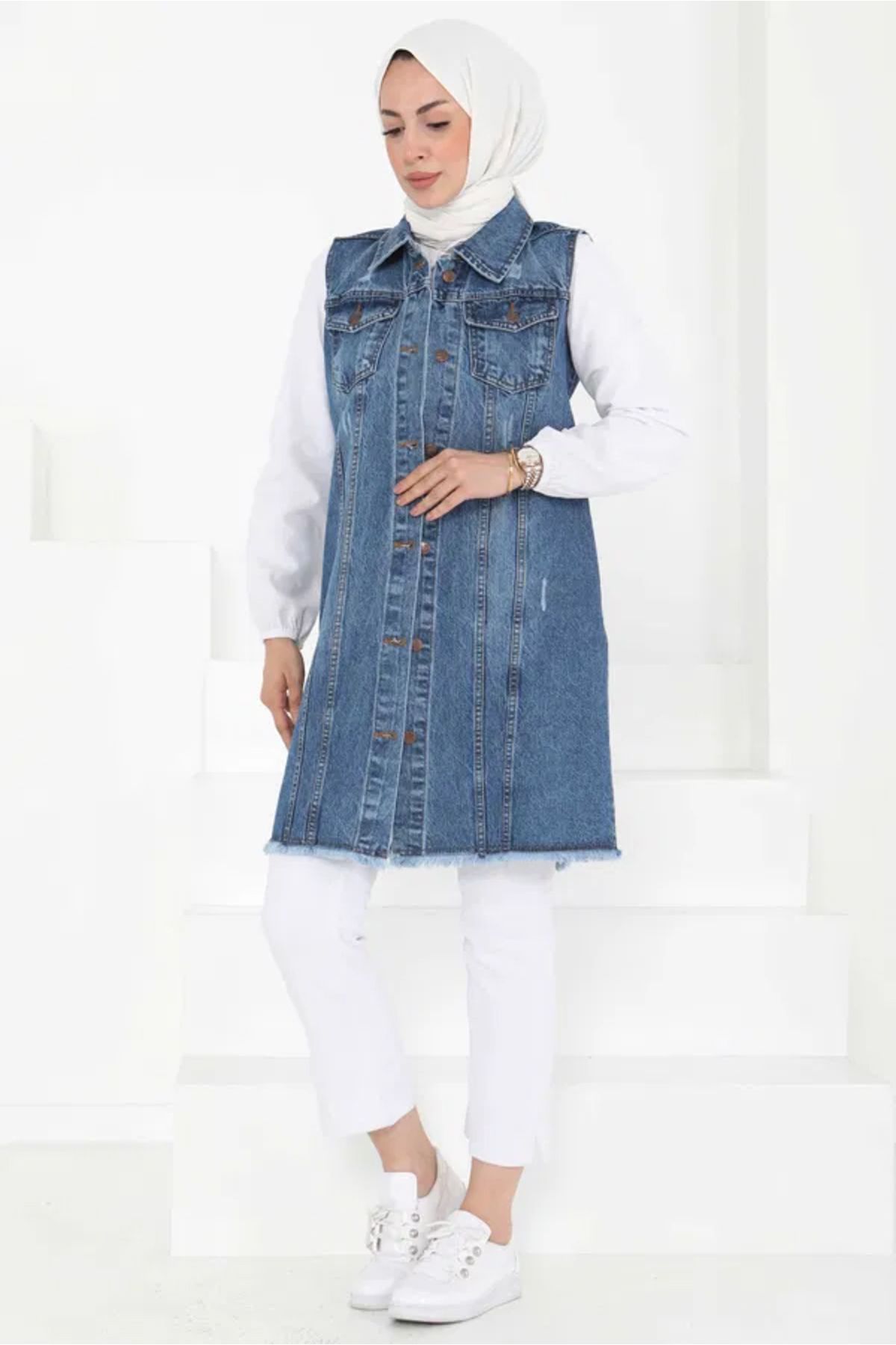 Butik Çift Cepli Demin Yelek