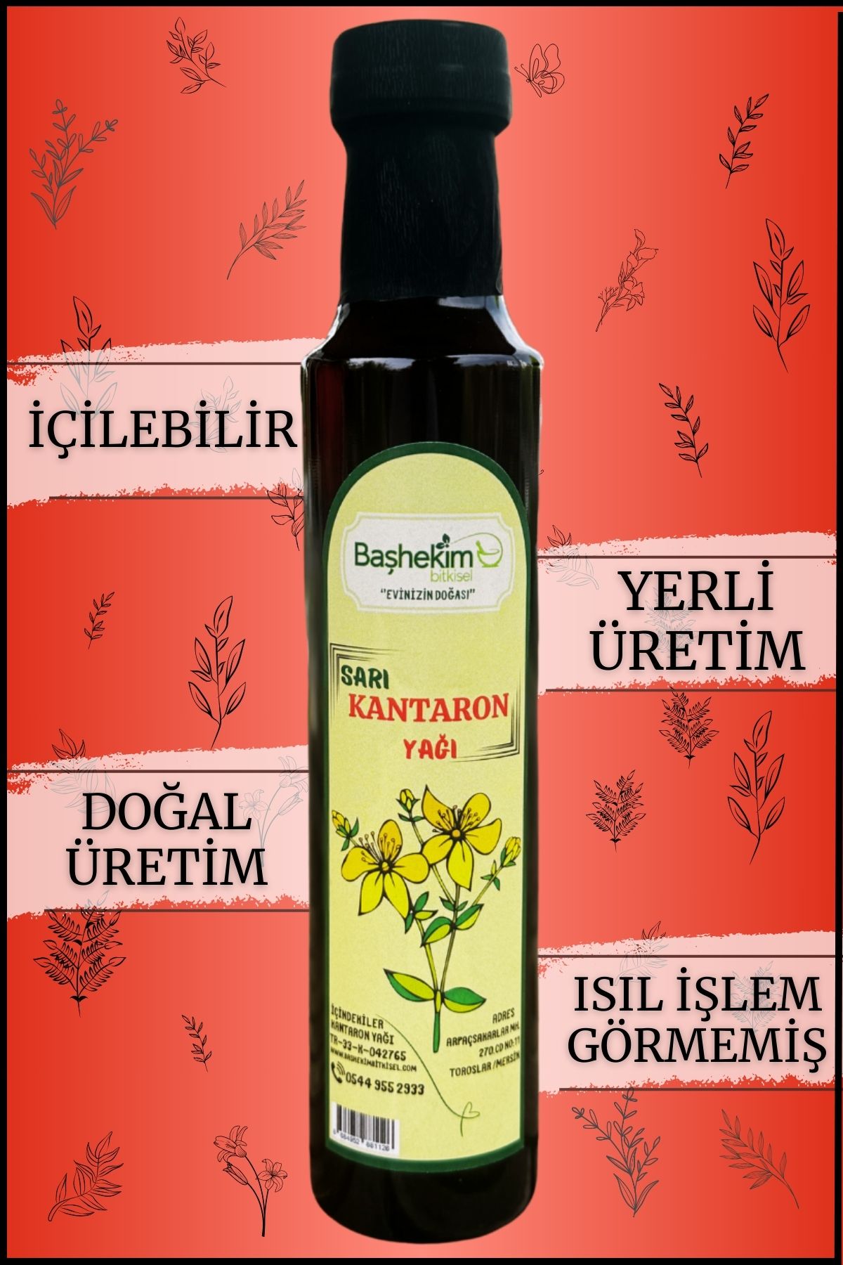 Başhekim Sarı Kantaron Yağı 250 Ml Doğal Üretim İçilebilir Yerli Üretim Isıl İşlem Görmemiş