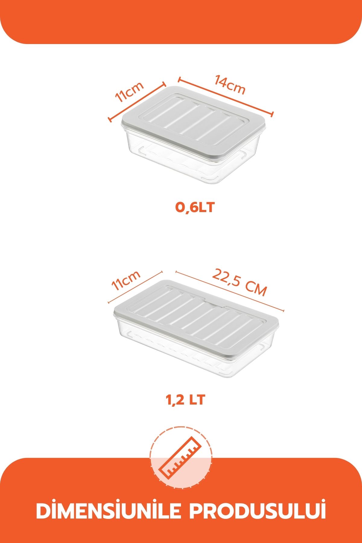 Ginza Maison-Freshbox Set For Food, 6 Boxes With Lids (4X600 ML, 2X1200 ML), Transparent With Grey Lid 6