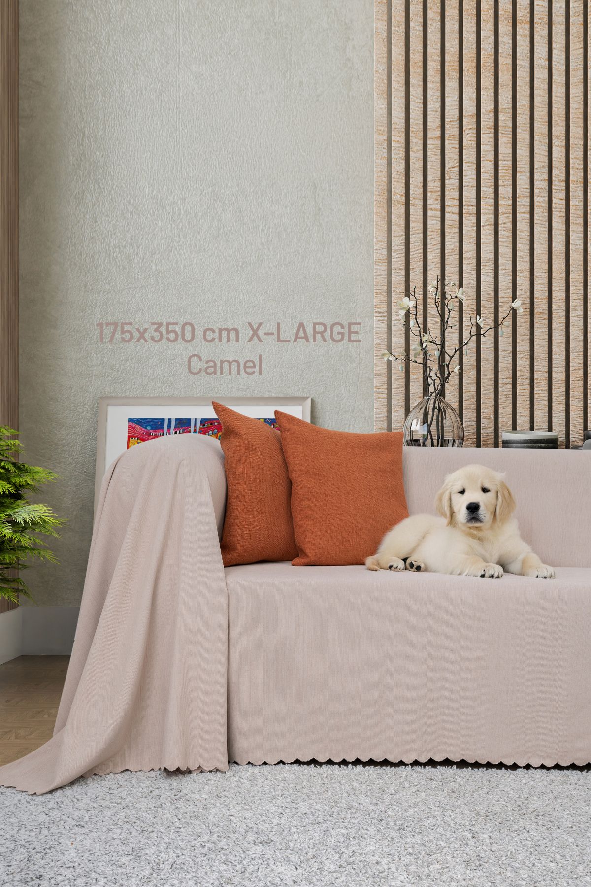 Latuda Home Kaymaz Koltuk Örtüsü Çift Taraflı Mikrofiber Şönil 175x350 cm XL- Camel – Kedi Köpek ve Çocuk Dostu