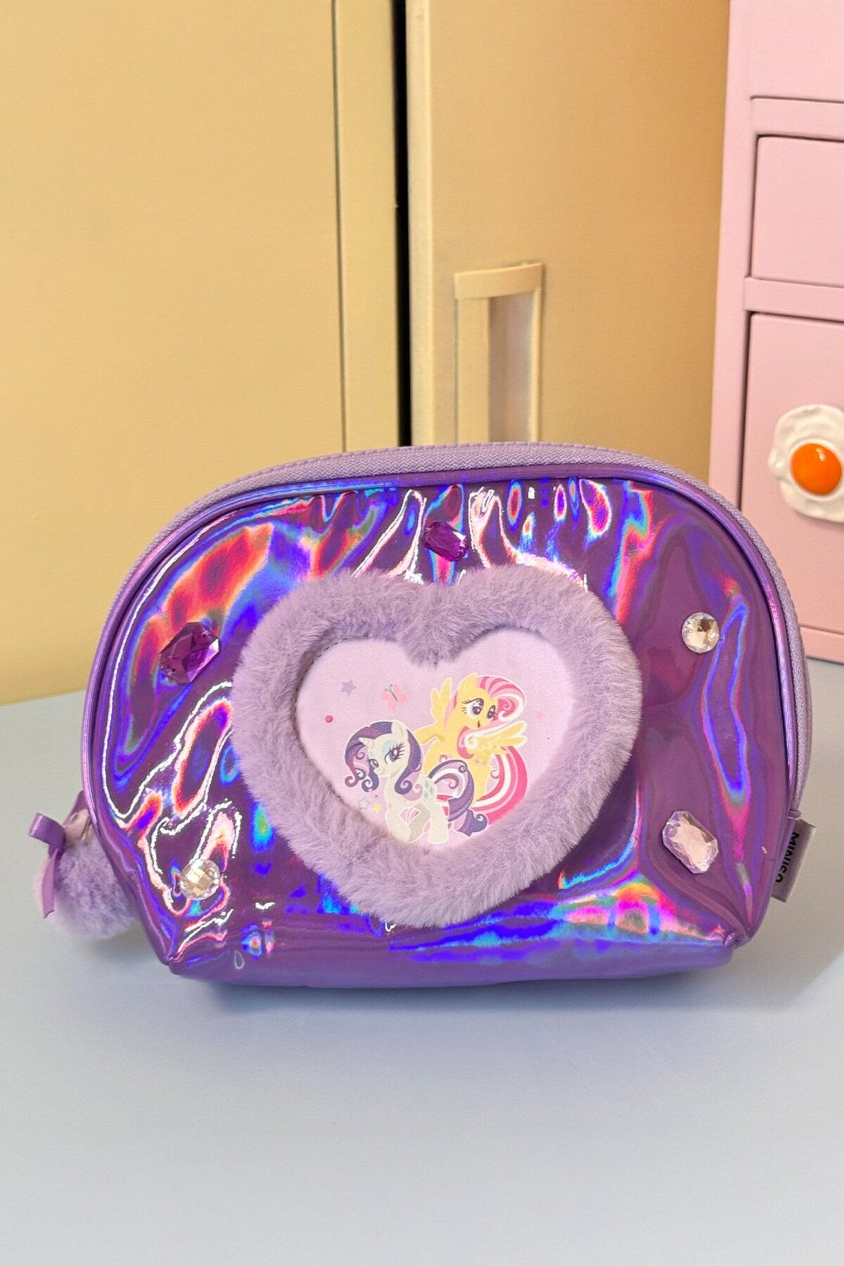 Miniso My Little Pony Lisanslı Kalp Şekilli Kozmetik Çantası - Mor