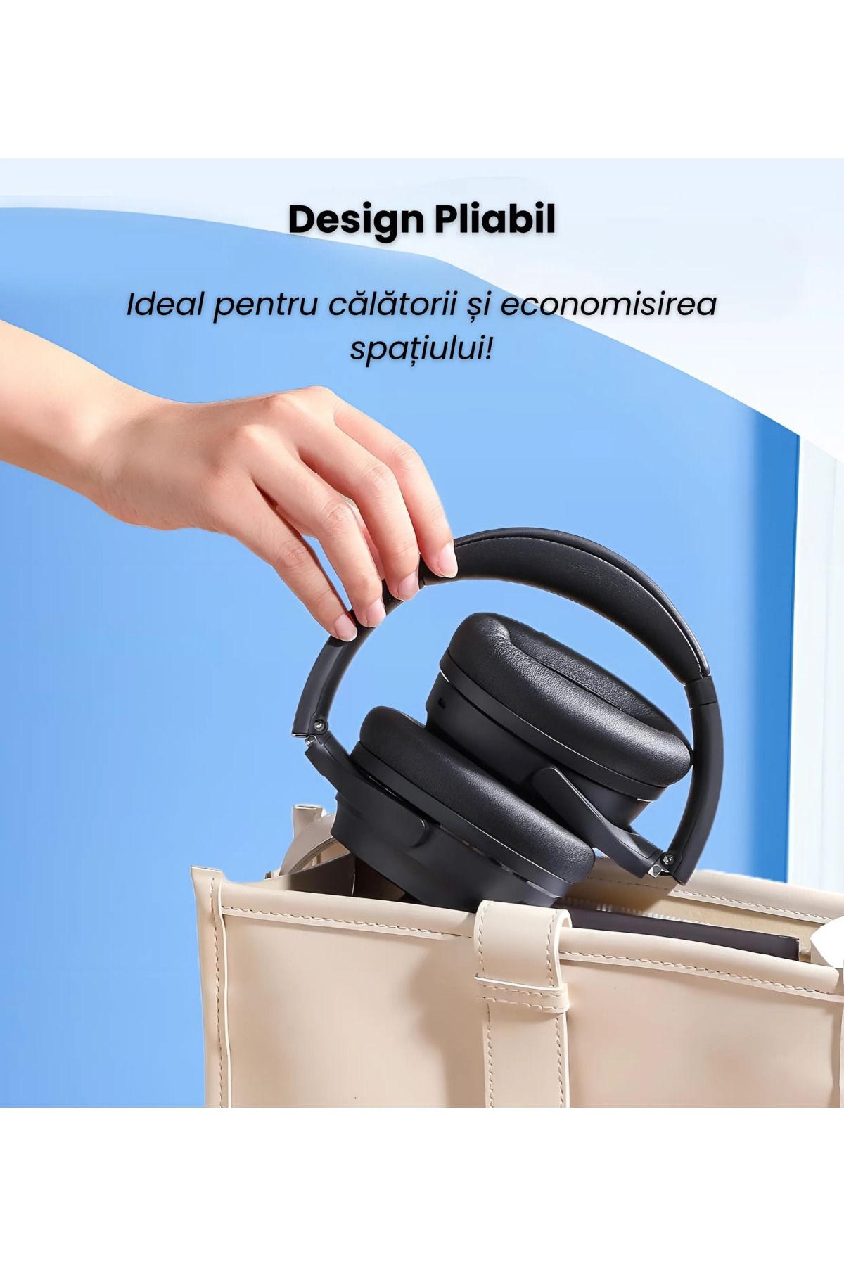 NEOSOR-Casti Over The Ear,Microfon,Wireless,Bluetooth 5.4,Autonomie 60H,Noise Cancelling, Bej 8