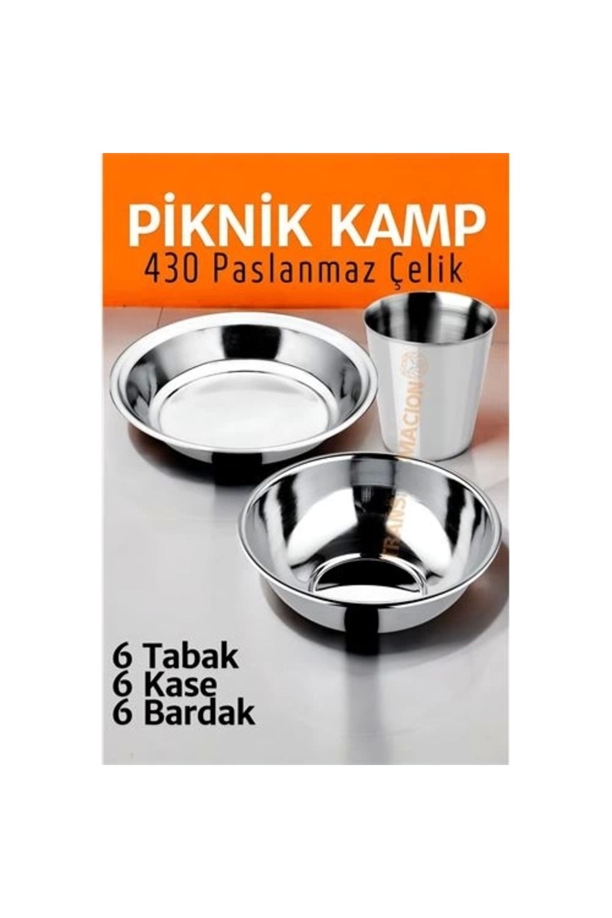 No8 Home Paslanmaz Çelik Tabak Kase Bardak Seti Kamp Piknik Seti 18 adet