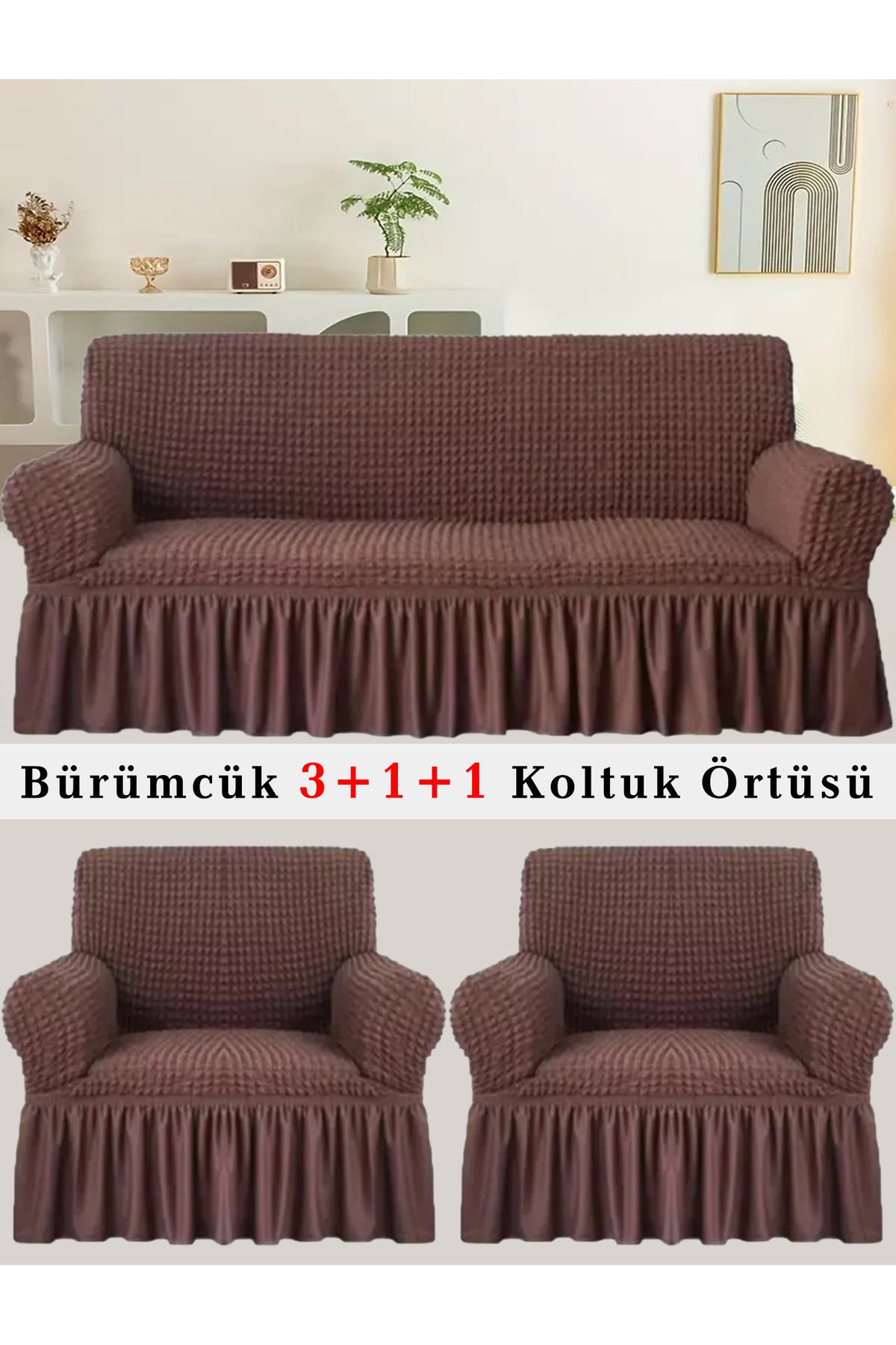 upmall Bürümcük Koltuk örtüsü, Kanepe, Çekyat Örtüsü, Koltuk Kılıfı 3 +1+ 1 Takım