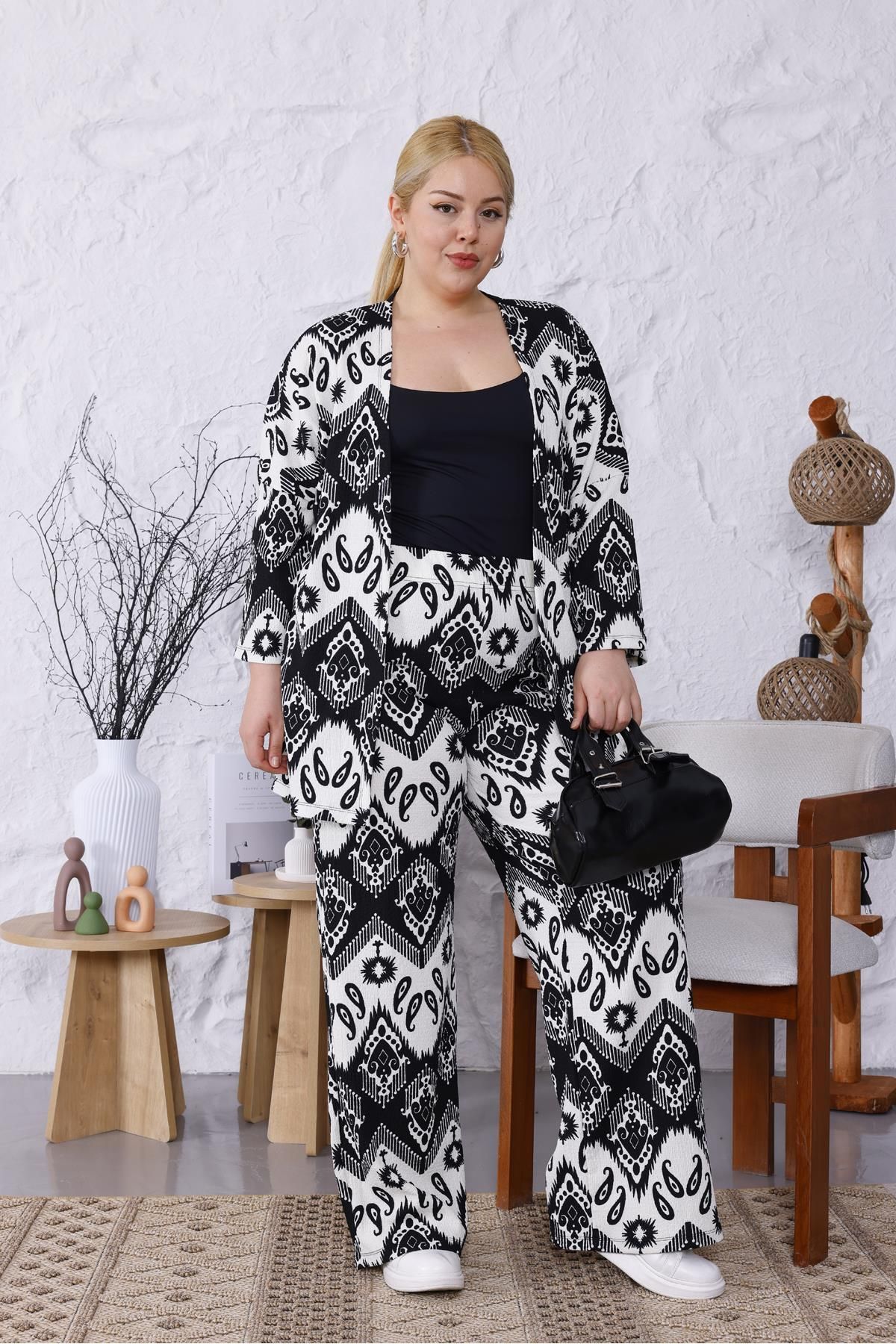 Siyezen Büyük Beden Şal Desen Kimono Takım