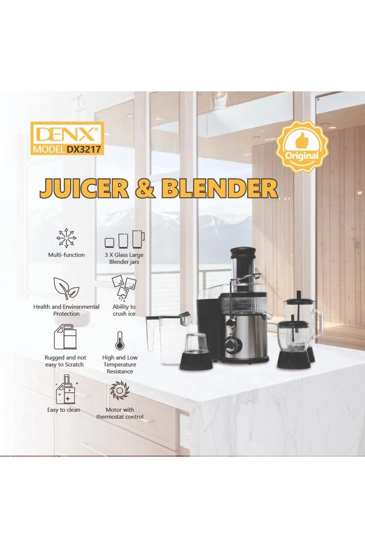 Denx-DX3217 Multi-Function Juicer & Blender – 3 Glass Jars, Ice Crushing, Easy to Clean 3
