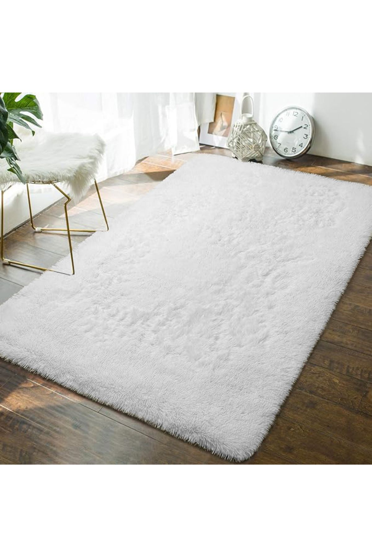 Örgülü Home Beyaz Peluş Yumuşak Yıkanabilir Kaymaz Dot Taban Antibakteriyel Salon Koridor Çocuk Halısı