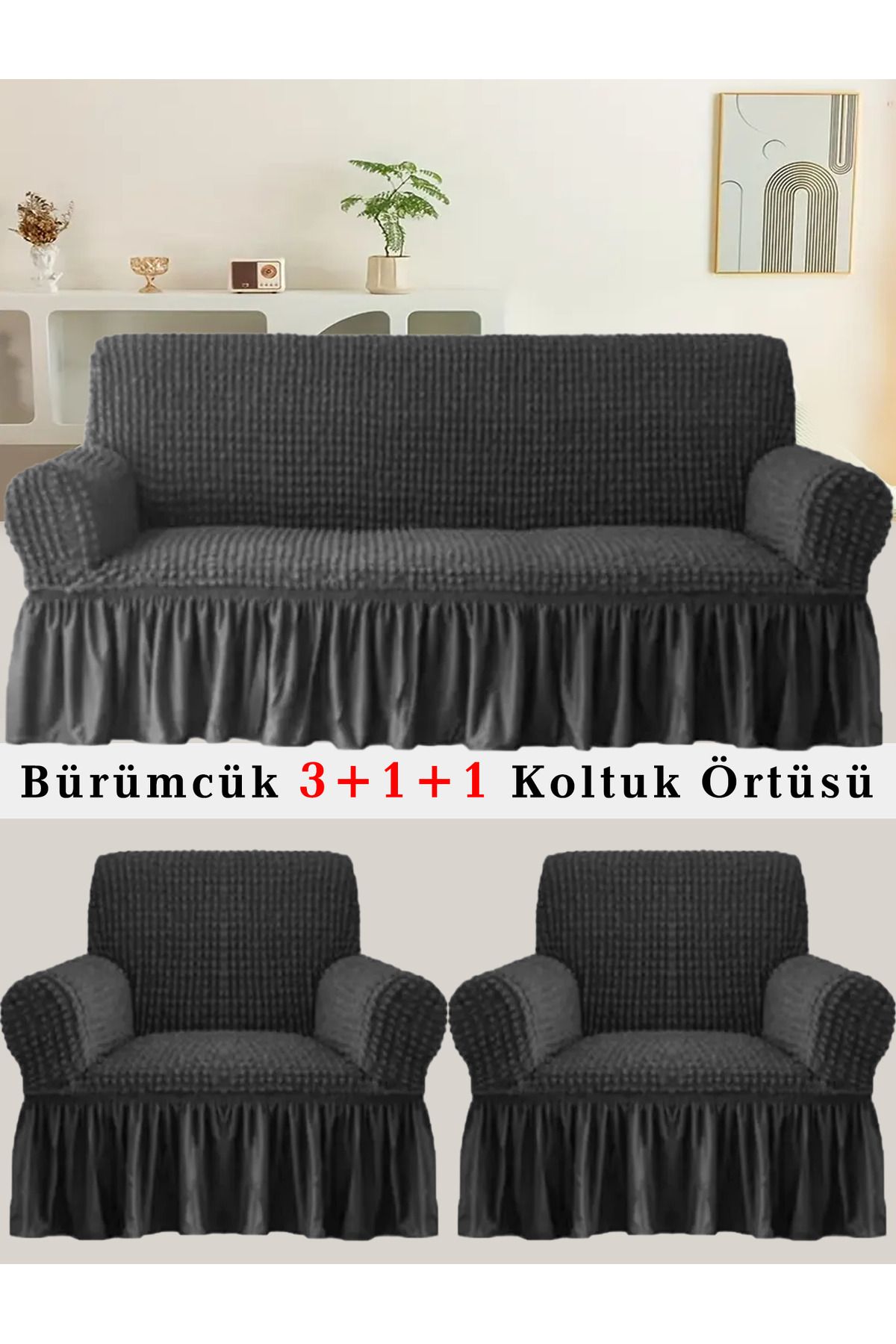upmall Bürümcük Koltuk örtüsü, Kanepe, Çekyat Örtüsü, Koltuk Kılıfı 3 +1+ 1 Takım
