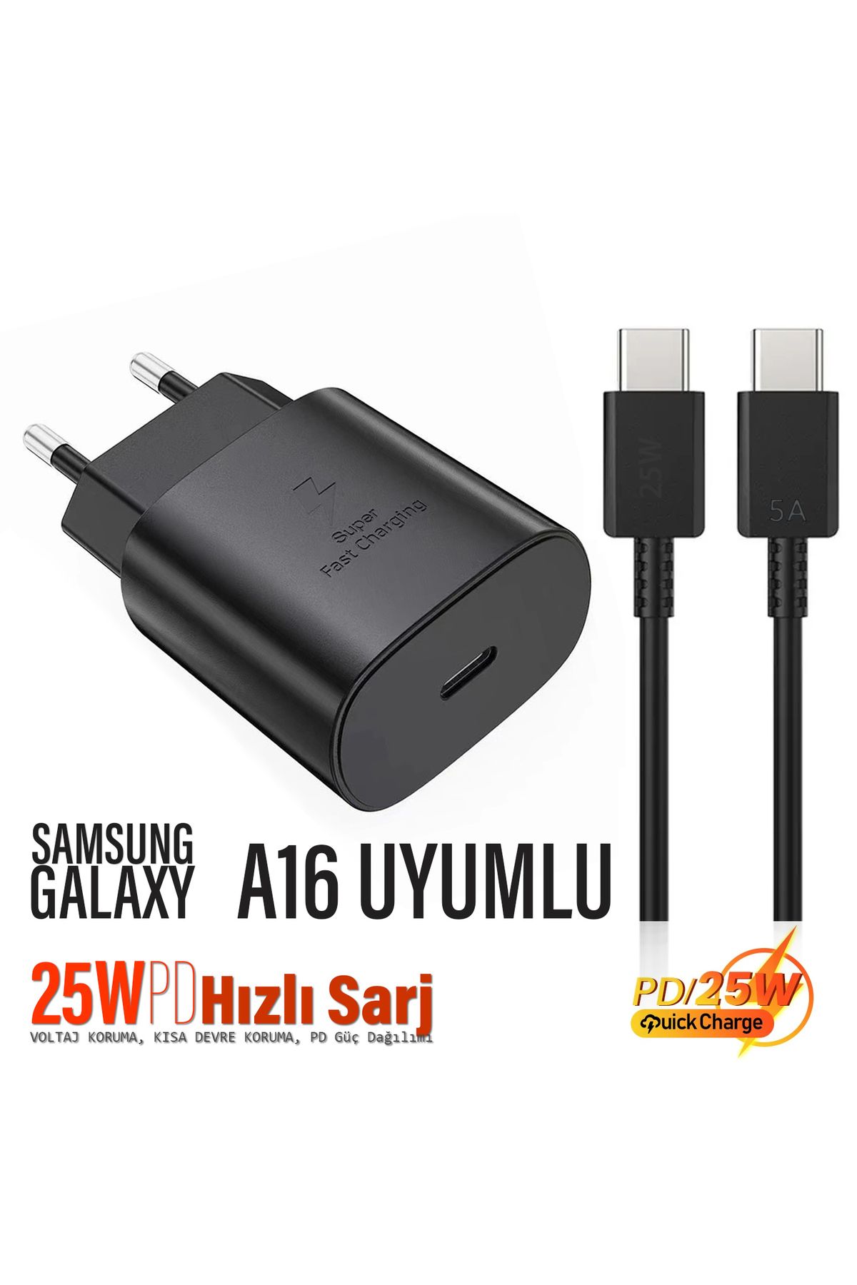 EXENAR Samsung Galaxy A16 Uyumlu Şarj Aleti ve Kablosu 25W Hızlı Şarj Type-C