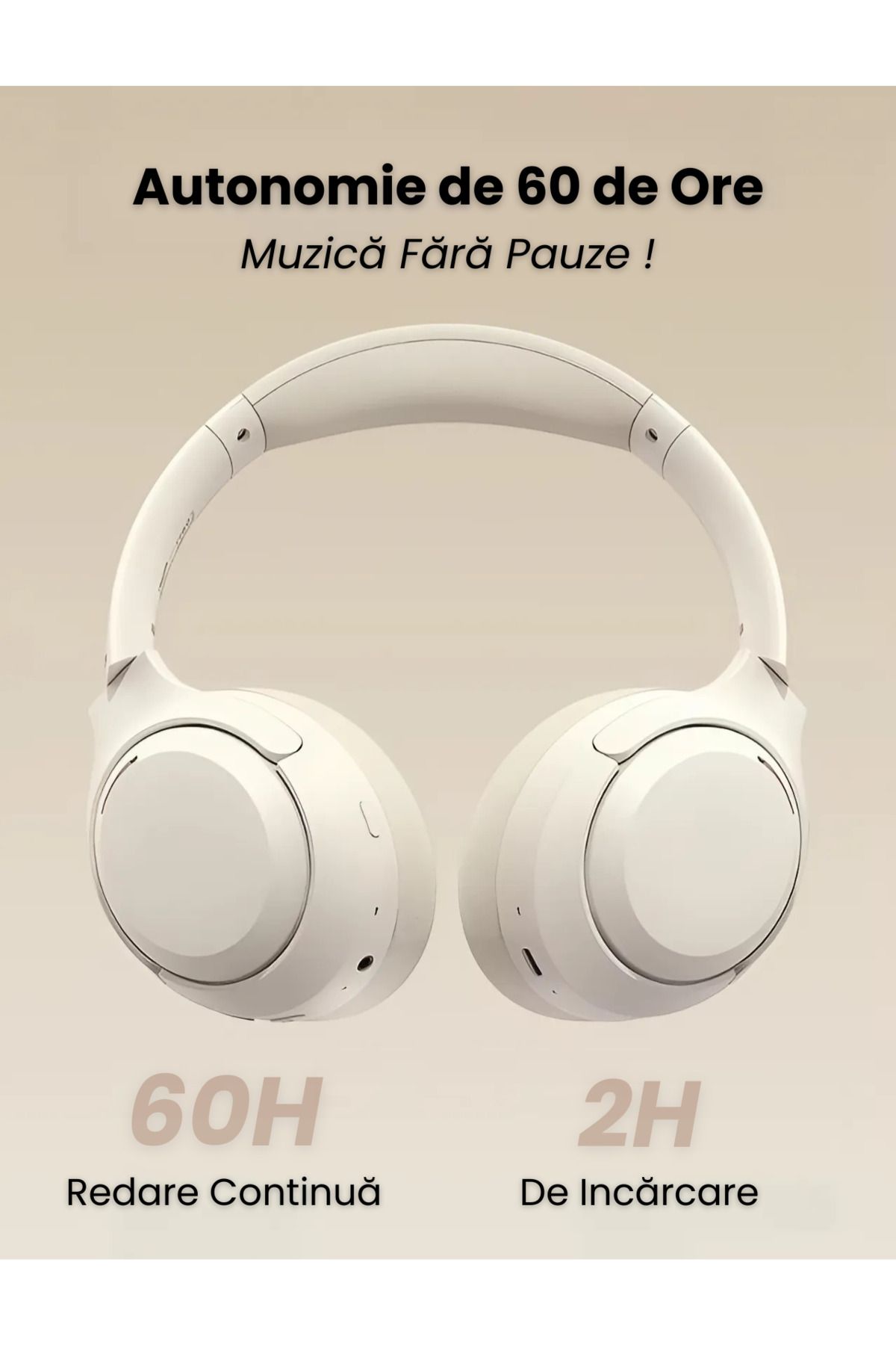 NEOSOR-Casti Over The Ear,Microfon,Wireless,Bluetooth 5.4,Autonomie 60H,Noise Cancelling, Bej 2