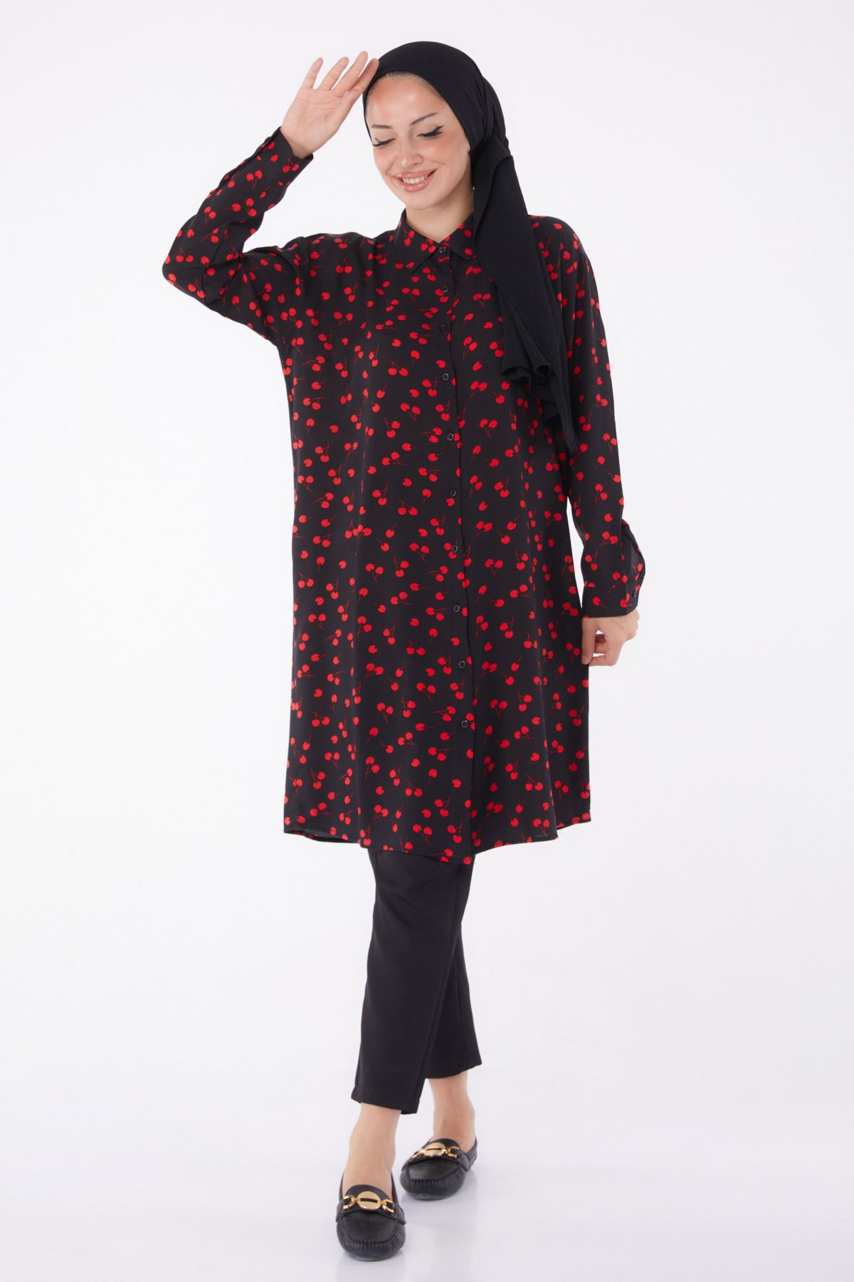TOFİSA-Patterned Tunic Red - 26005 2