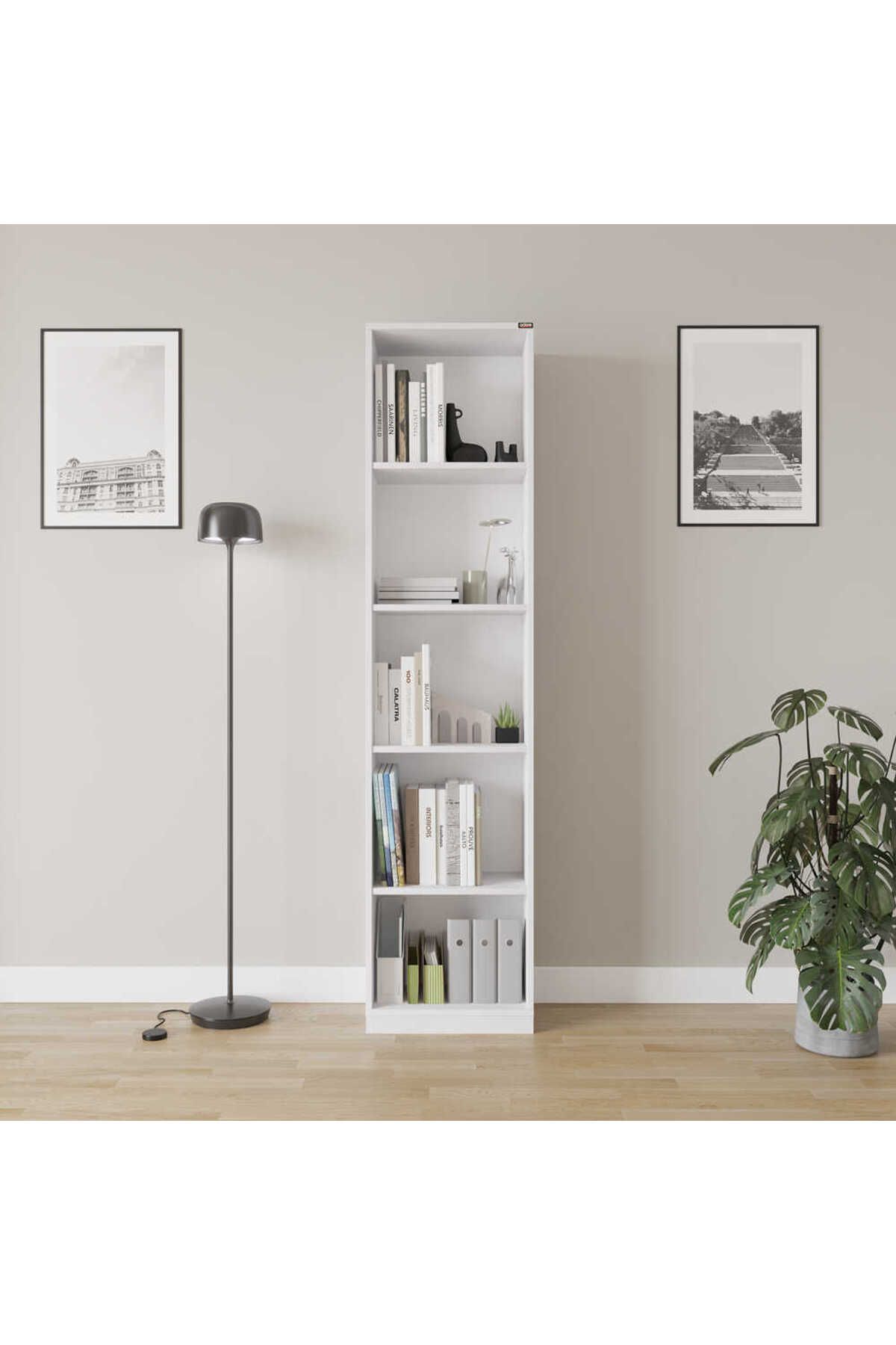 Adore Mobilya Modern 5 Raflı Kitaplık - Beyaz 43x182x26 cm