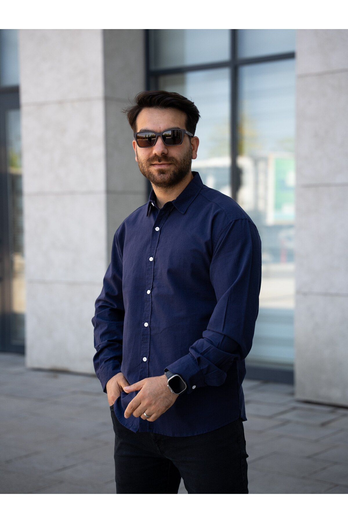 Gameyal Erkek Rahat Crop Bel Falmlı Keten Uzun Kol Gömlek