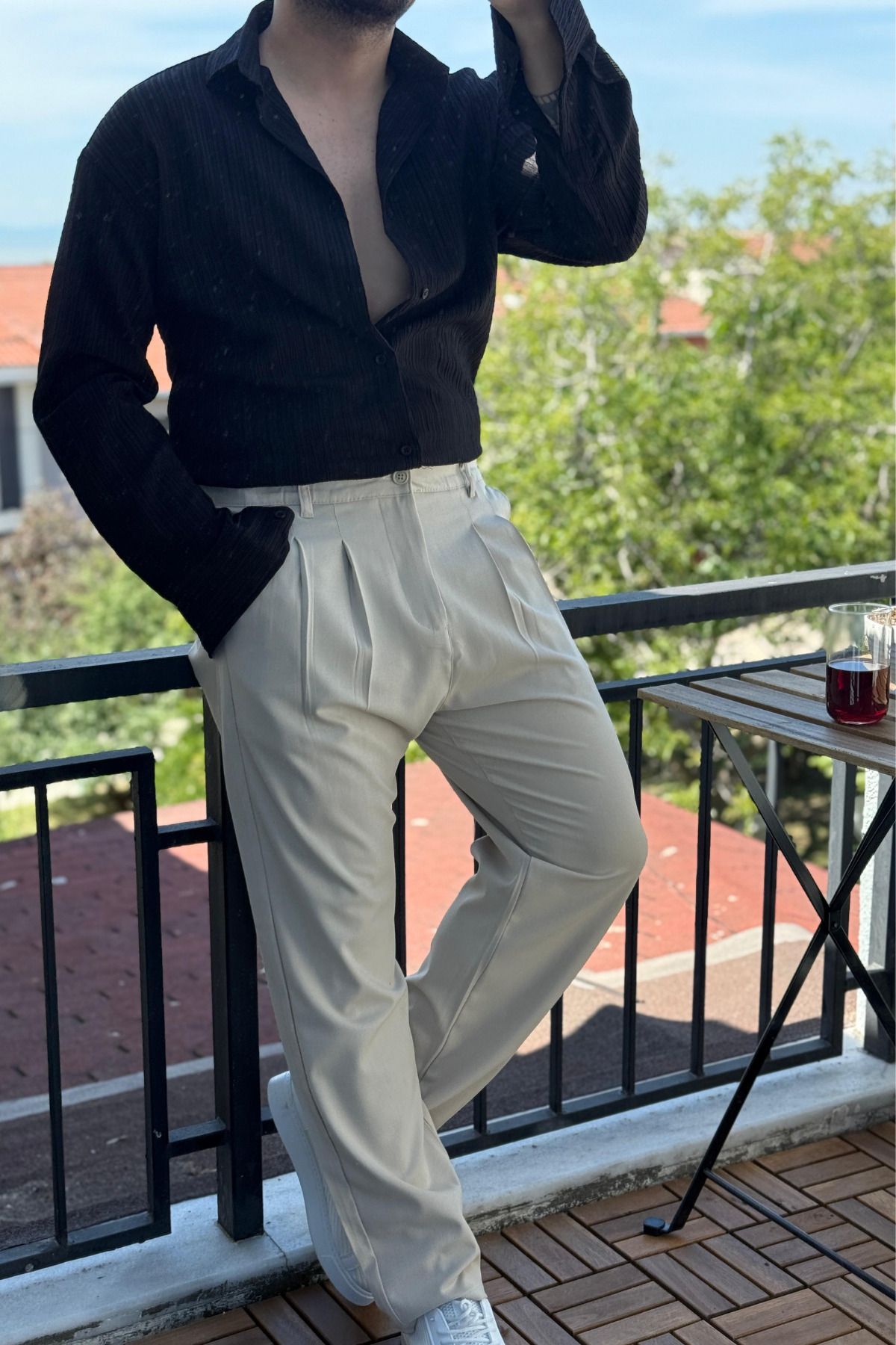 Tarz Cool Tam Kalıp Bürümcük Kumaş Gömlek Zümrüt Siyah