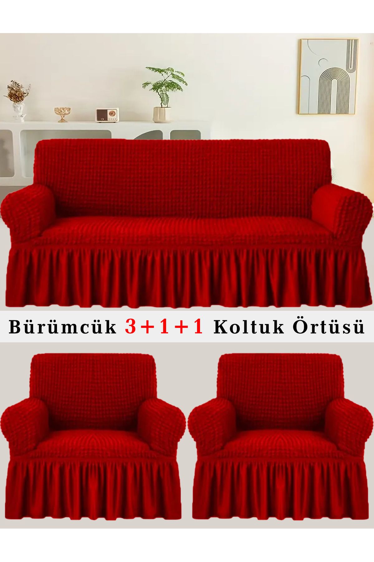 upmall Bürümcük Koltuk örtüsü, Kanepe, Çekyat Örtüsü, Koltuk Kılıfı 3 +1+ 1 Takım