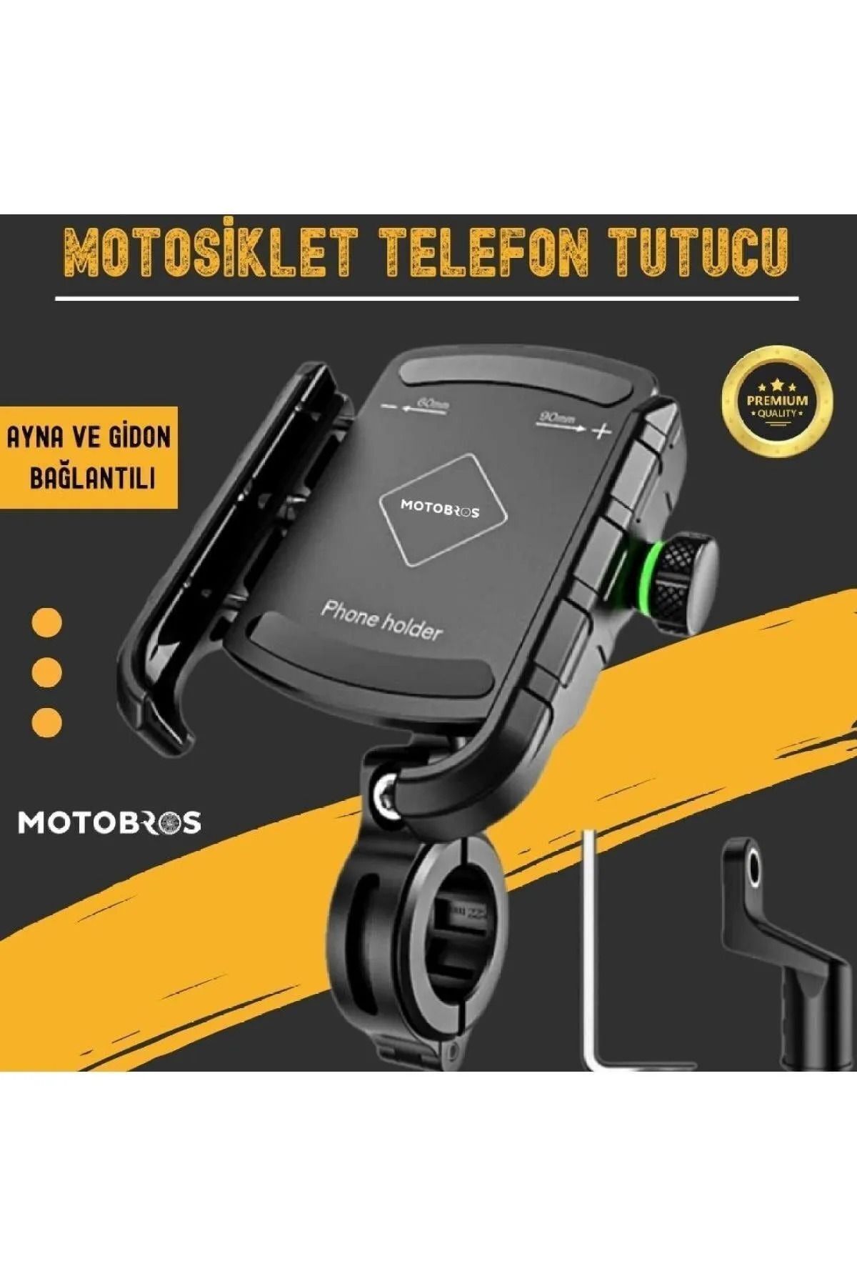 Motobros Mt-44 Motosiklet Telefon Tutucu Ultra Dayanıklı Ayna ve Gidon bağlantılı