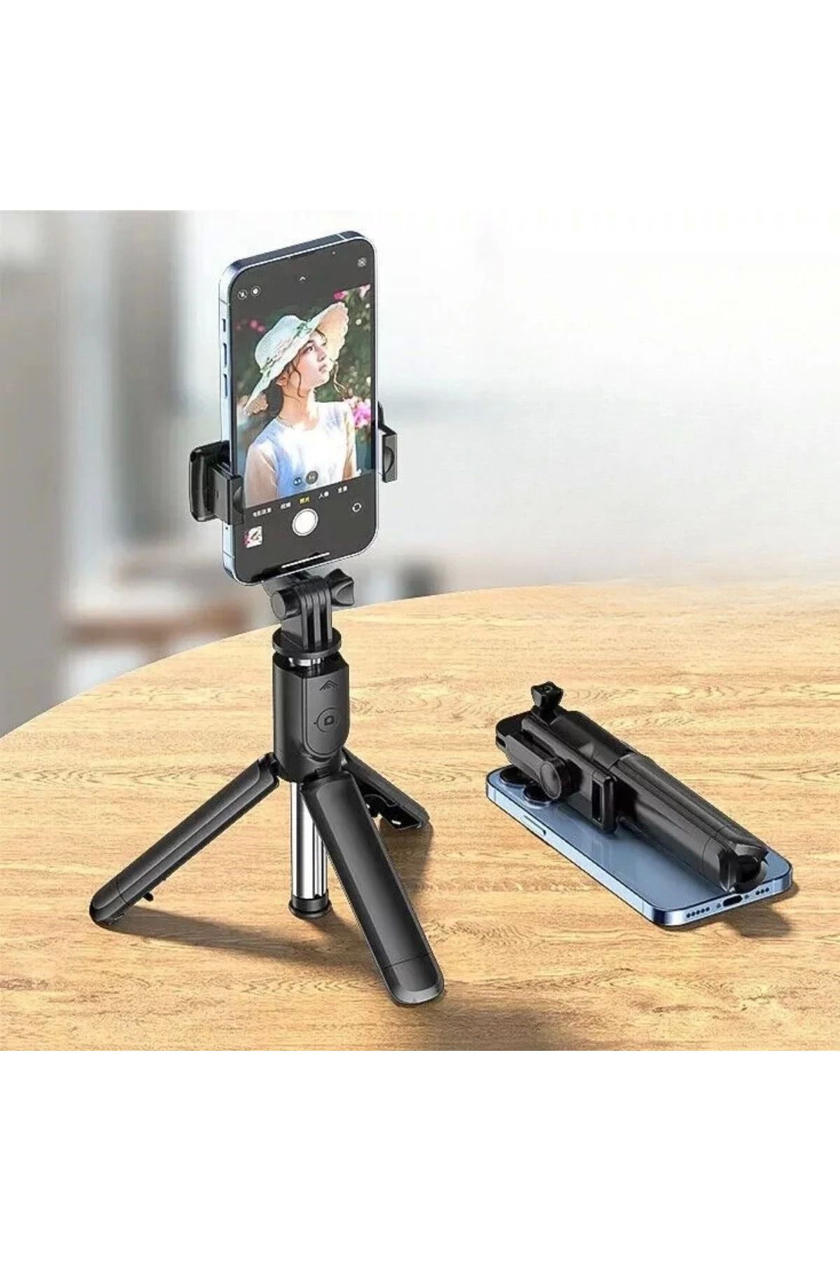 Angoravi Masaüstü Tripod Olabilen Telefon Tutuculu Kablosuz Kumandalı Selfie Çubuğu