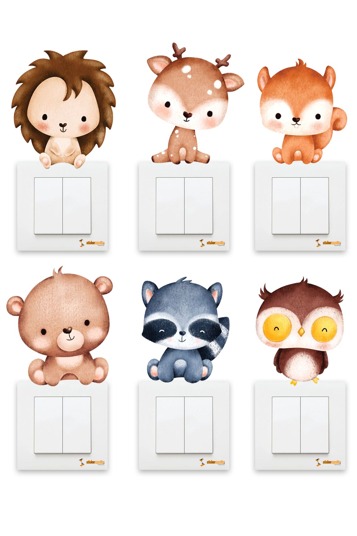 Sticker Sepetim Sevimli Yavru Safari Hayvanlar Çocuk Odası Duvar Sticker - Priz Sticker