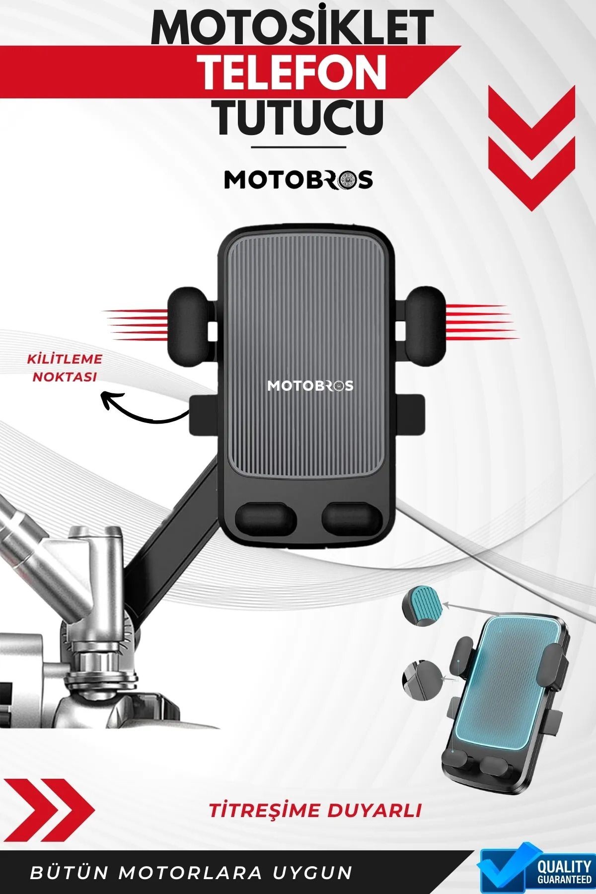 Motobros Motosiklet Telefon Tutucu Titreşim Yapmaz AYNA BAĞLANTILI