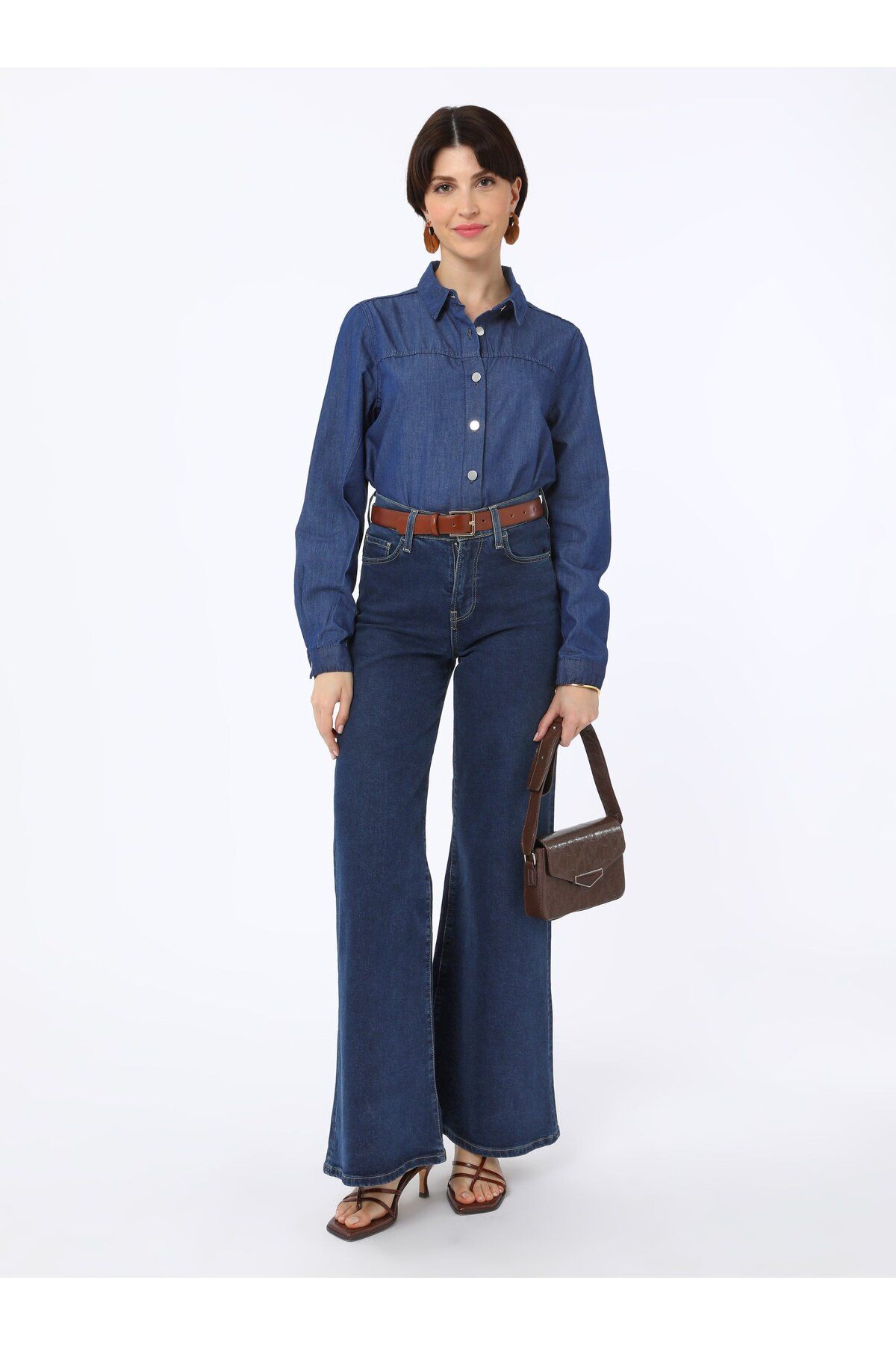 Refka Düğme Detaylı Denim Tunik - Koyu Mavi- Refka