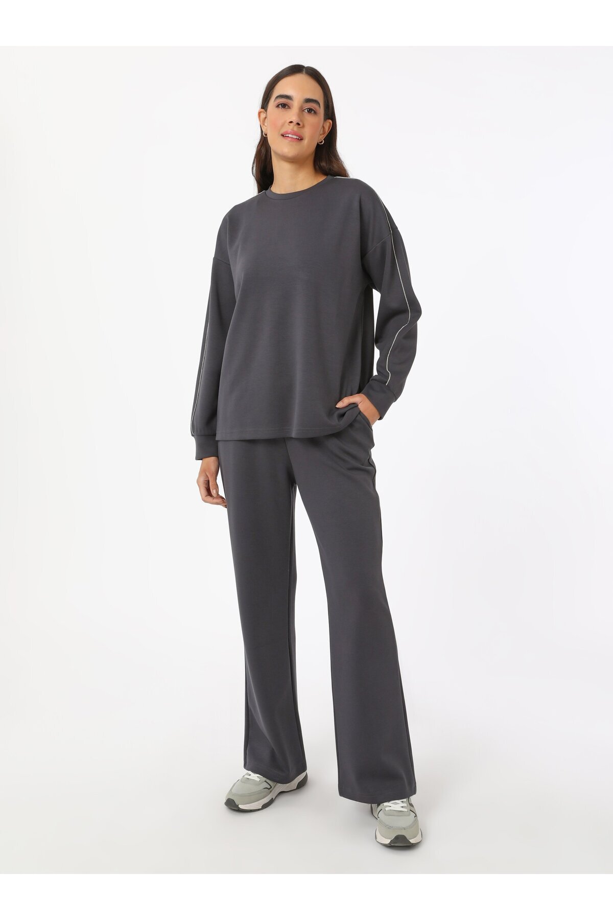 Refka-Modal Tracksuit Set with Shiny Stripes - Anthracite - Refka 1