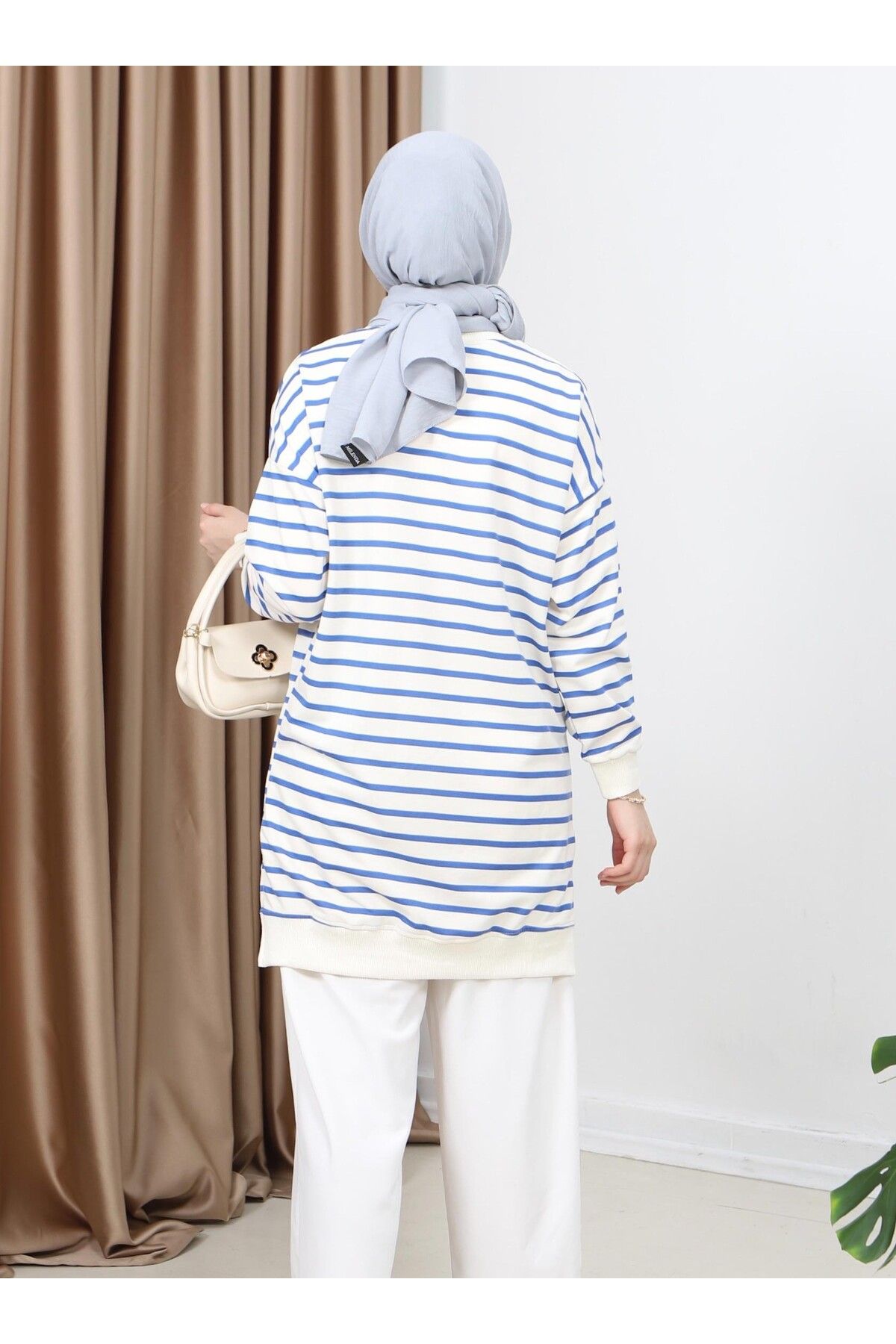 Neva-Striped Summer Hijab Tunic Sweatshirt - Two Thread 5