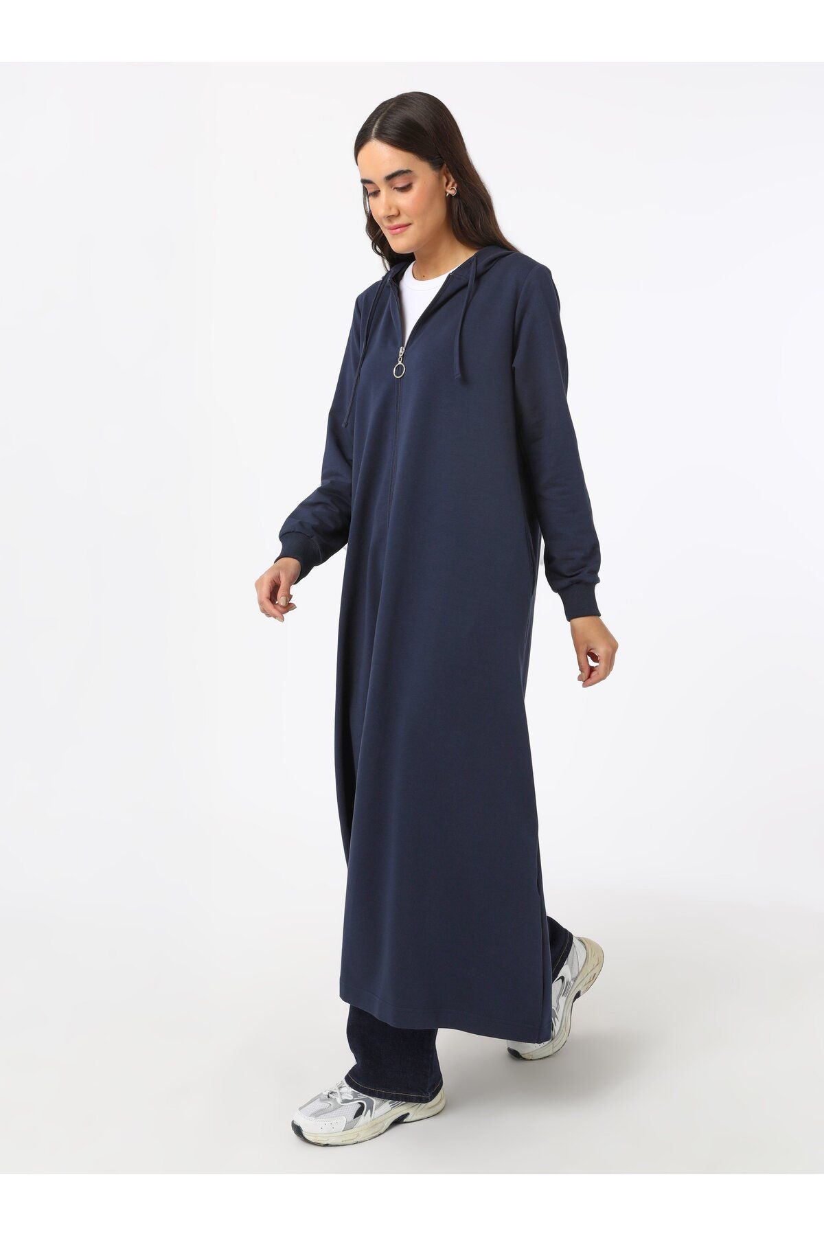 Benin-Hooded Detailed Zippered Sports Overcoat - Navy Blue - Benin 6